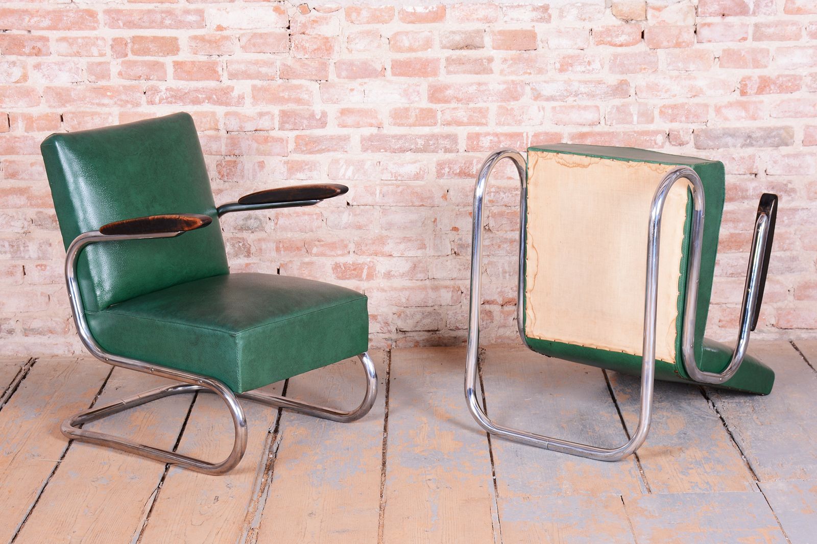 photo buy Pair Of Restored Bauhaus Armchairs, By Mauser, Beech, Chrome, Germany, 1930s