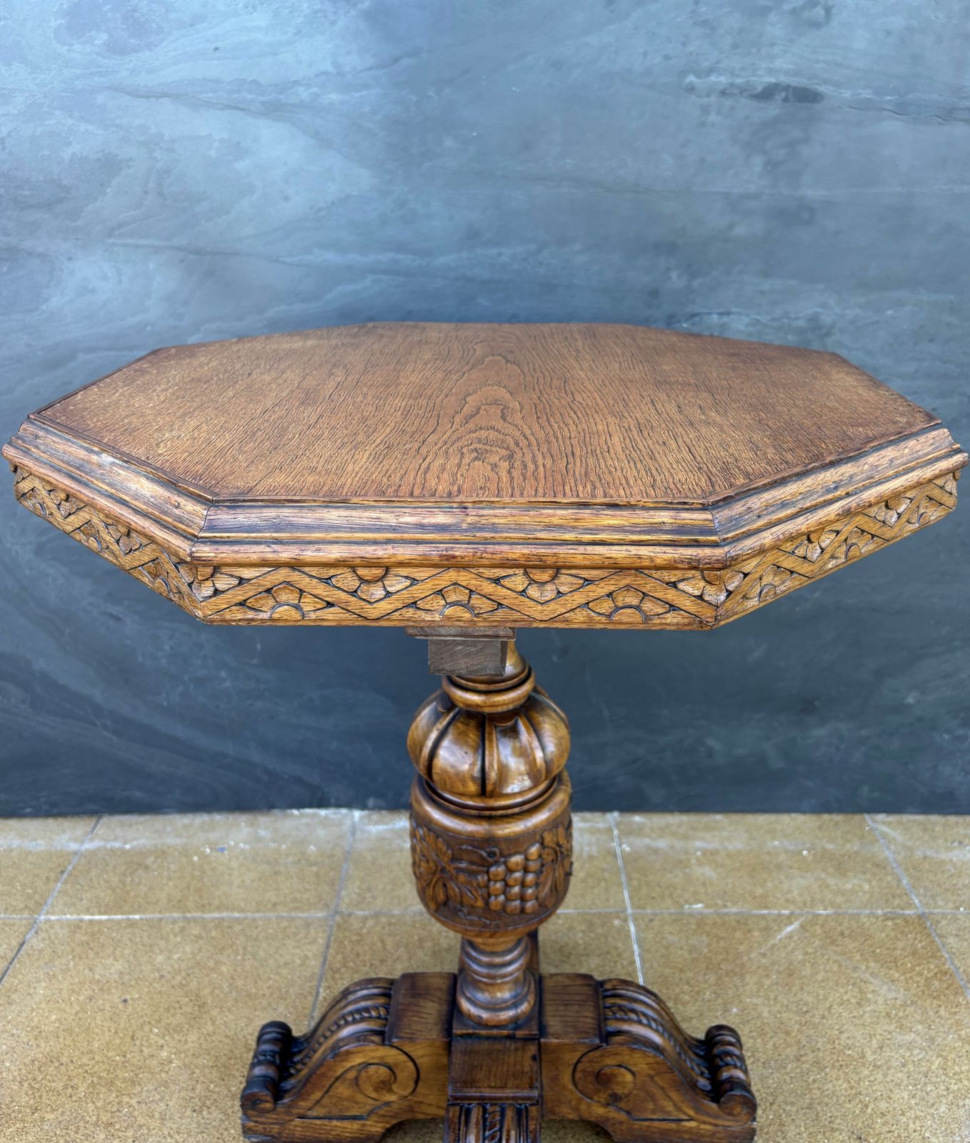 Renaissance Revival Carved Octagonal Pedestal Table, Early 20th Century photo Furniture