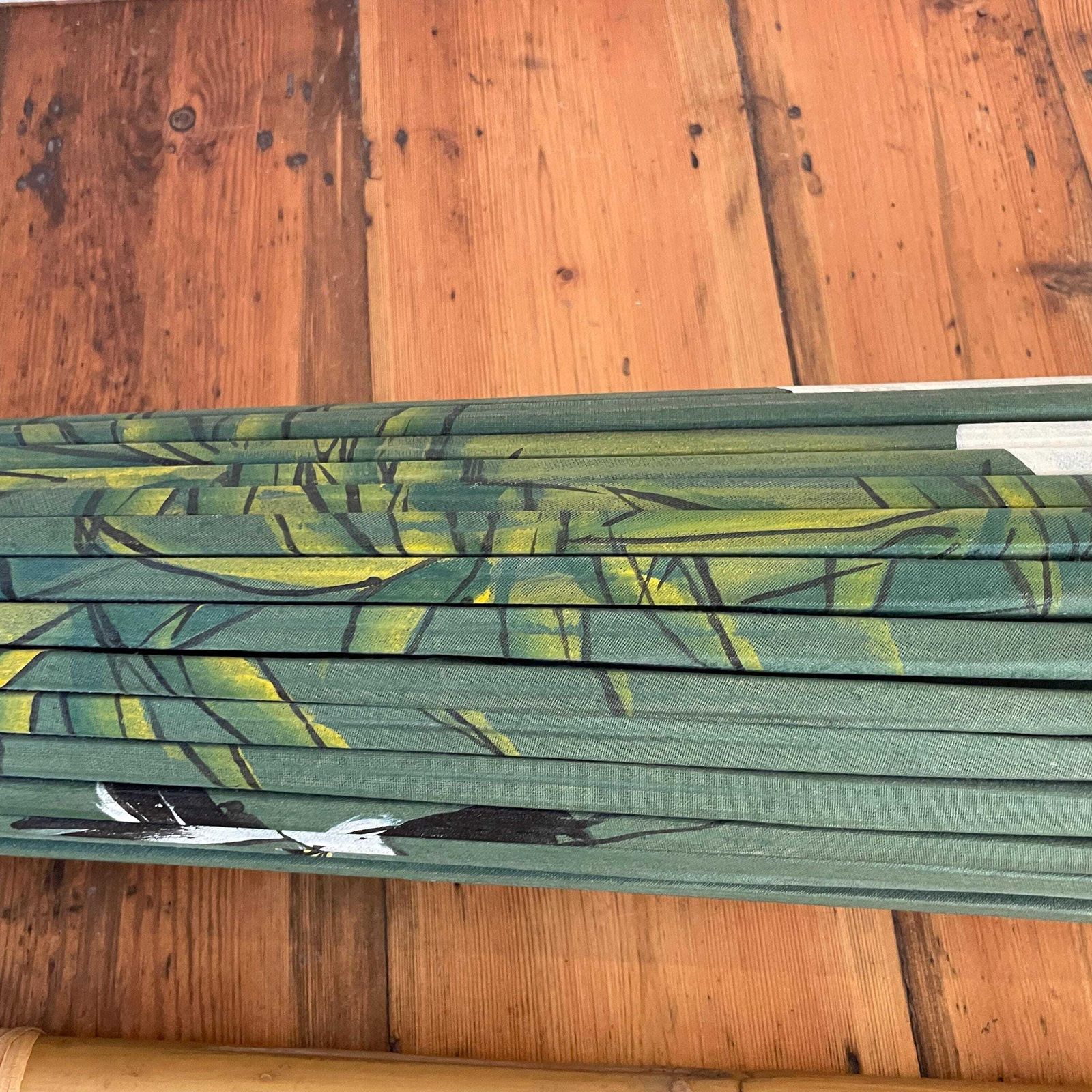 Japanese Hand Painted Parasol Large Garden Bamboo Umbrella Vintage Oriental Decor Asian Folk Art Display Pandas Green Display photo Garden Decor