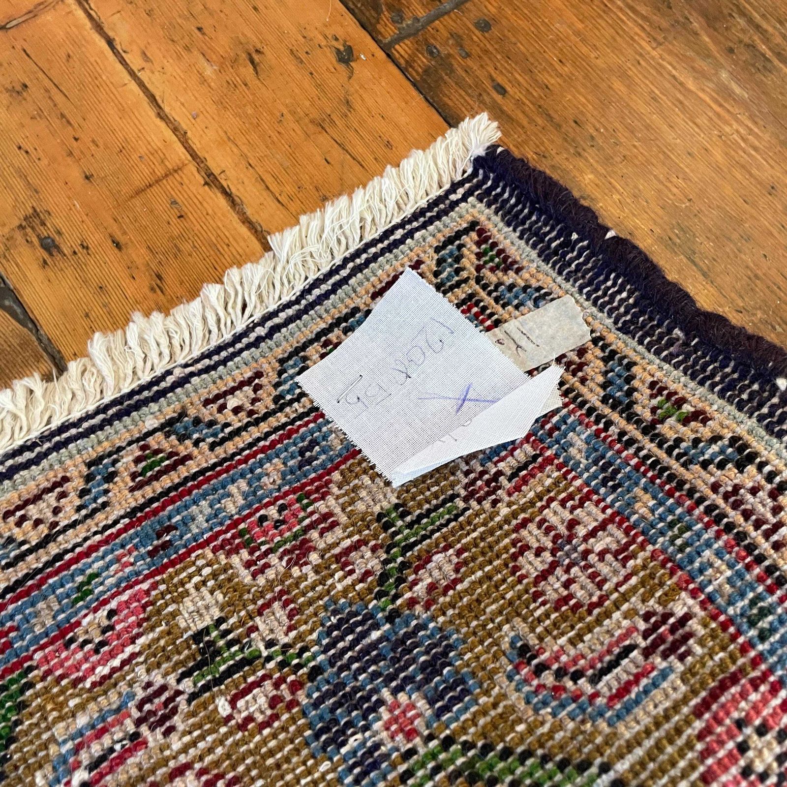 photo buy Antique Hand Woven Rug Carpet Mat Rectangle Wool Vintage Pattern Floor Mat Handmade Textile Patterned 124x57cm Runner Multicoloured Tassels