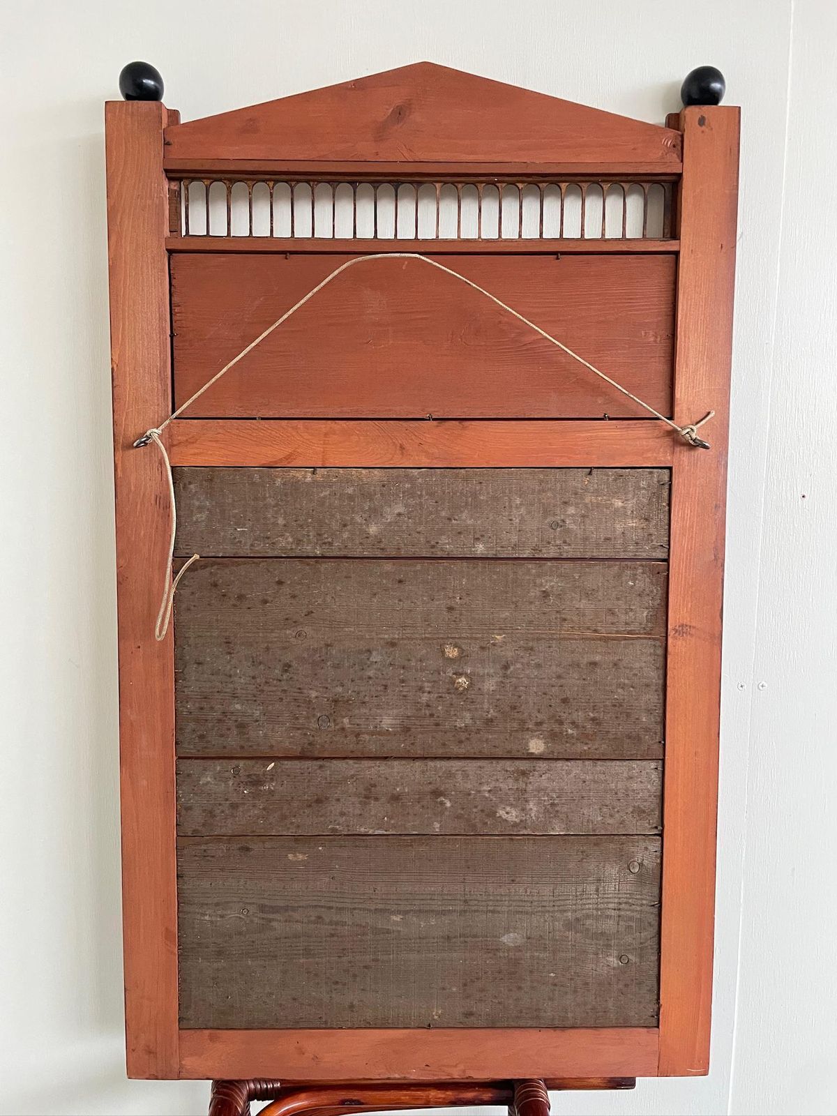 photo for sale Large Art Deco Style Postmodern Burr Mirror With Black Panels And Finials
