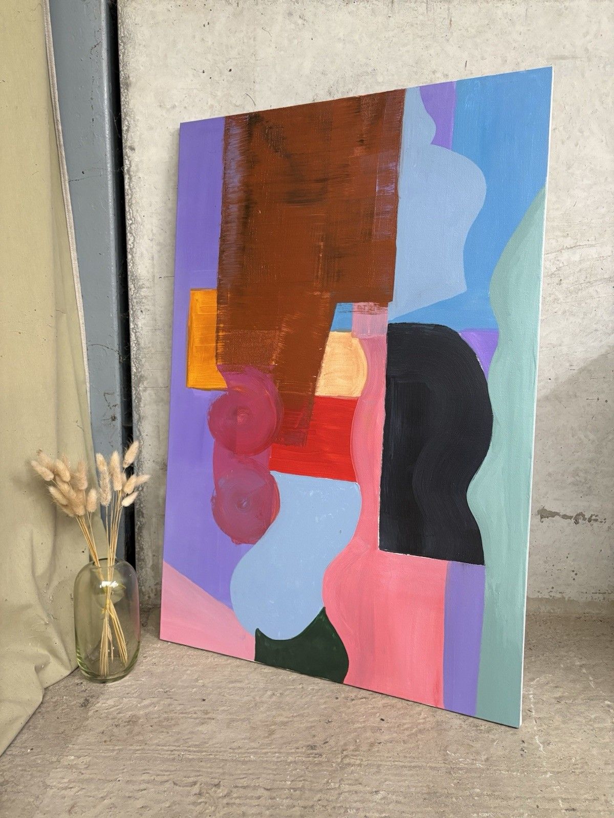 Vtg Mid Century Style Abstract Art School Wall Hanging Painting Picture R1011 photo furniture