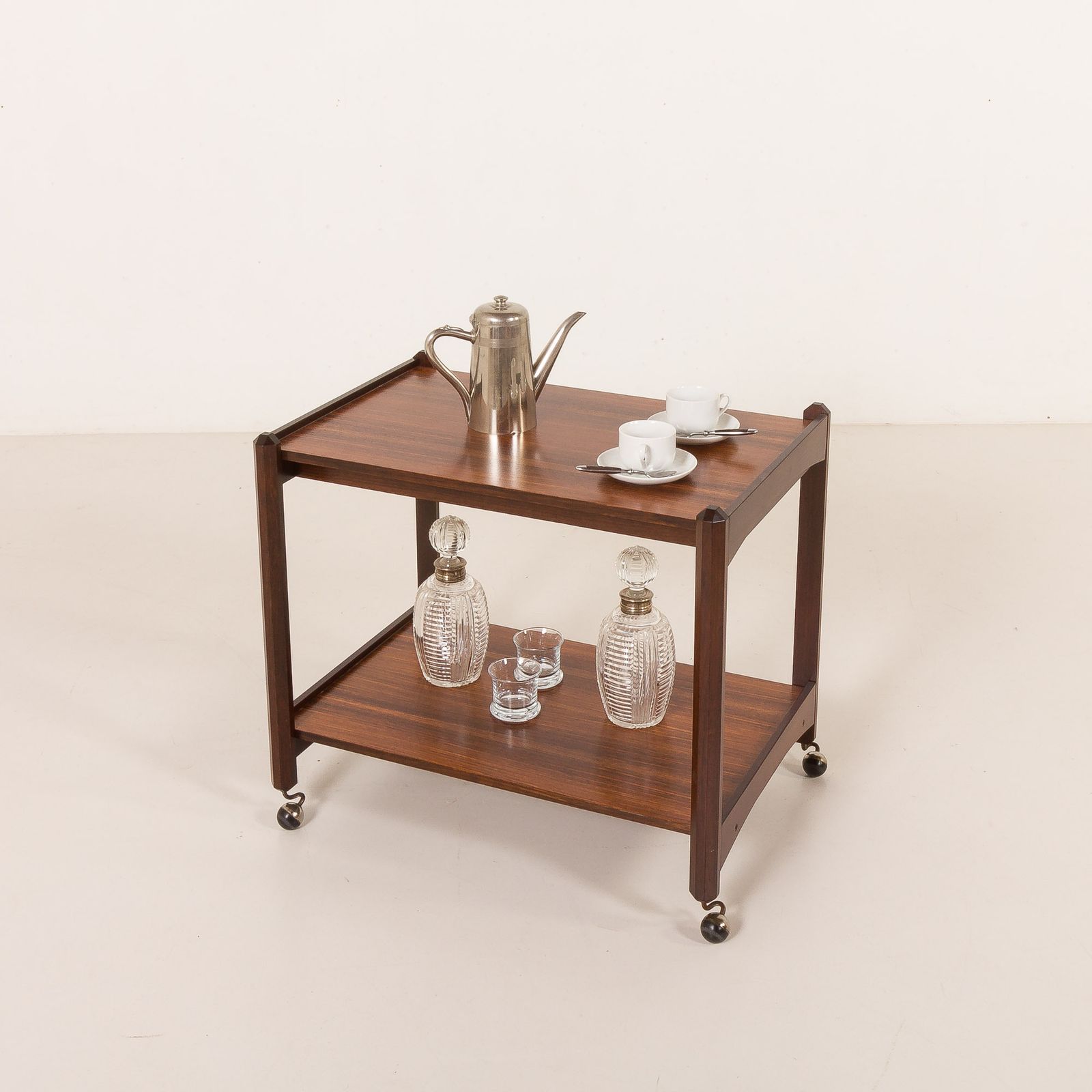 Italian Mid Century Bar Trolley, Serving Cart In Rosewood, 1960s