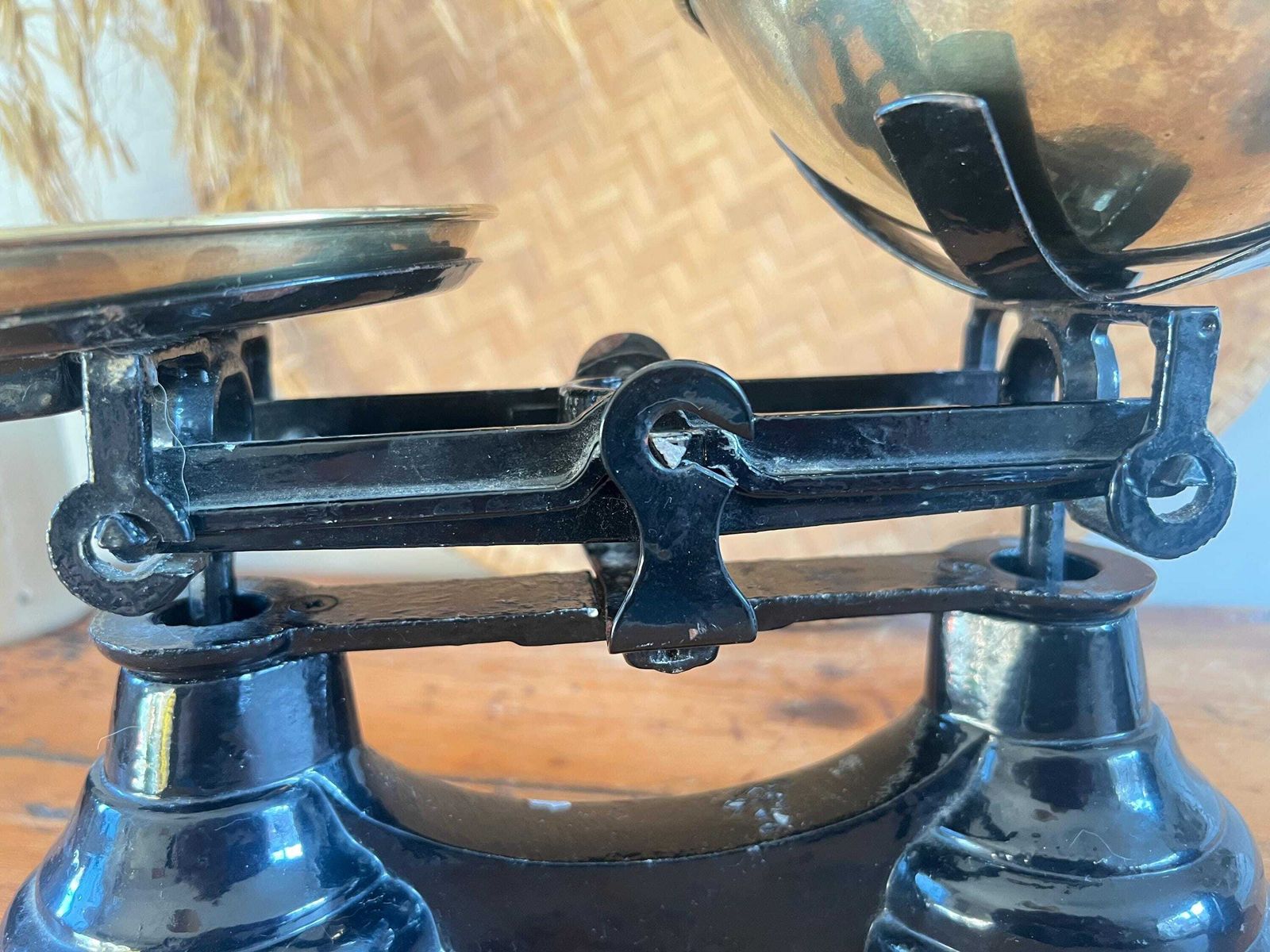 photo for sale Vintage Black Librasco Kitchen Balance Scales: Brass Pans Full Set Weights, Rustic Farmhouse Kitchen Decor, Cottagecore, Grandmillennial
