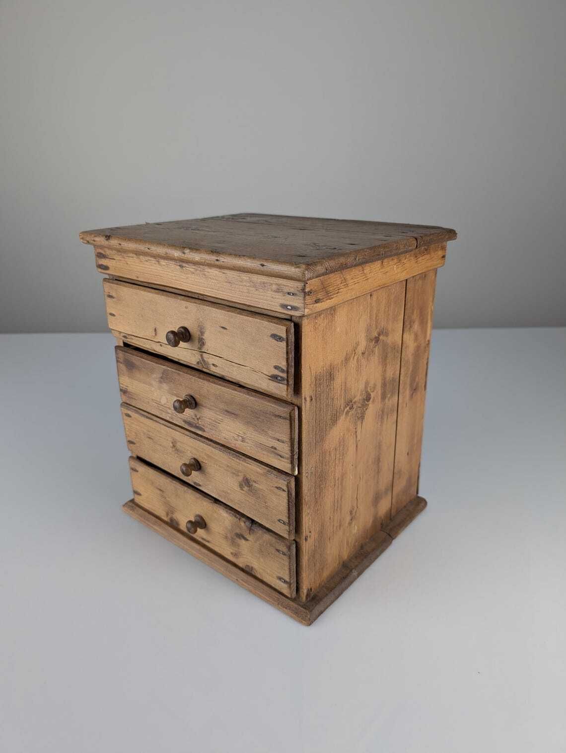 Small Rustic Primitive Apothecary Chest Of Drawers In Natural Pine 1940s photo vintage