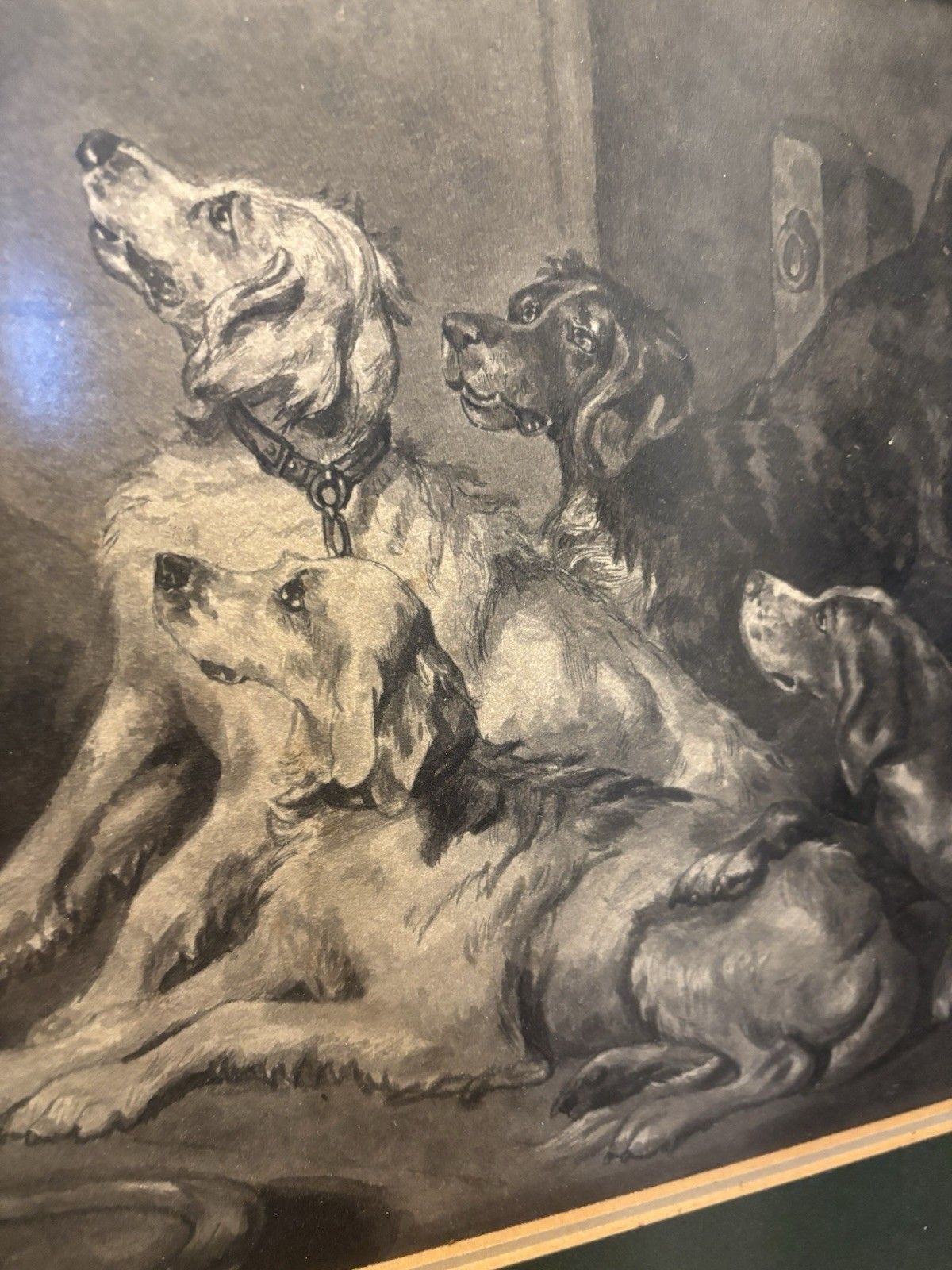 Vintage Framed Dog Print Le Matin After Landseer Victorian Sporting Art photo 65.0