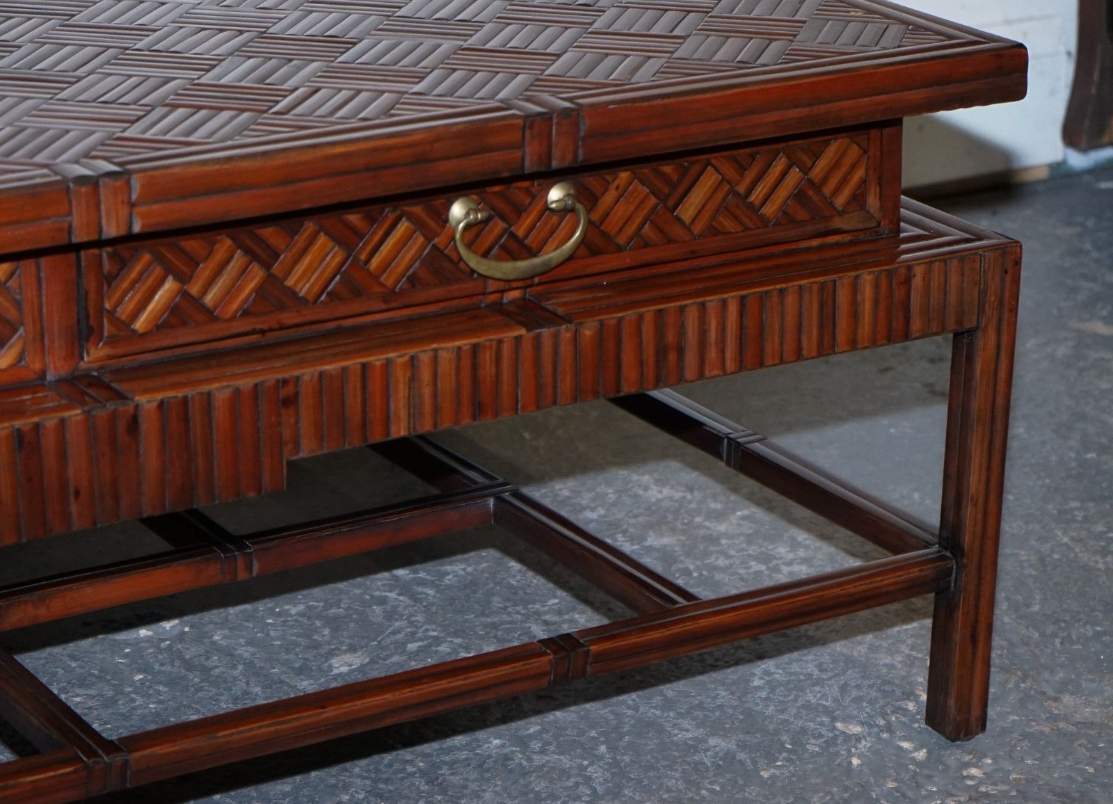 Circa 1950's  Maitland & Clascoe Waven Faux Bamboo Pagoda Coffee Table Drawers photo 1850.0