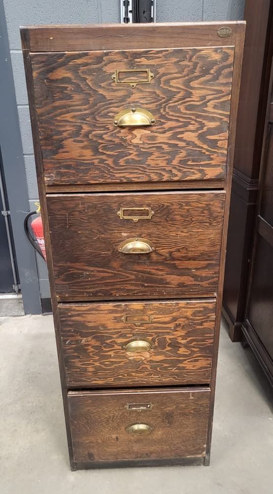 20thc Wooden Large Tall 4 X Drawer Filing Cabinet Drawers