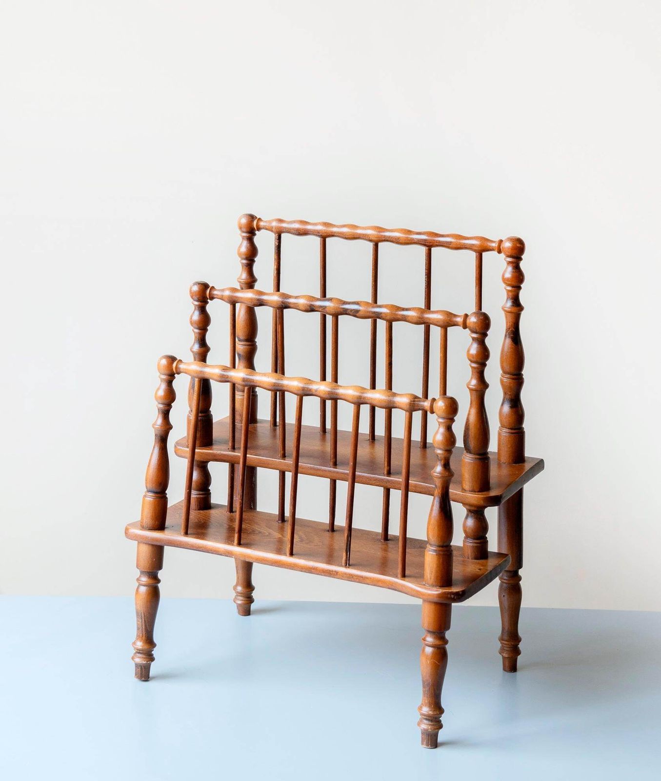 Carved Magazine Rack – Vintage Turned Wood Newspaper Stand   Cottage Style photo furniture