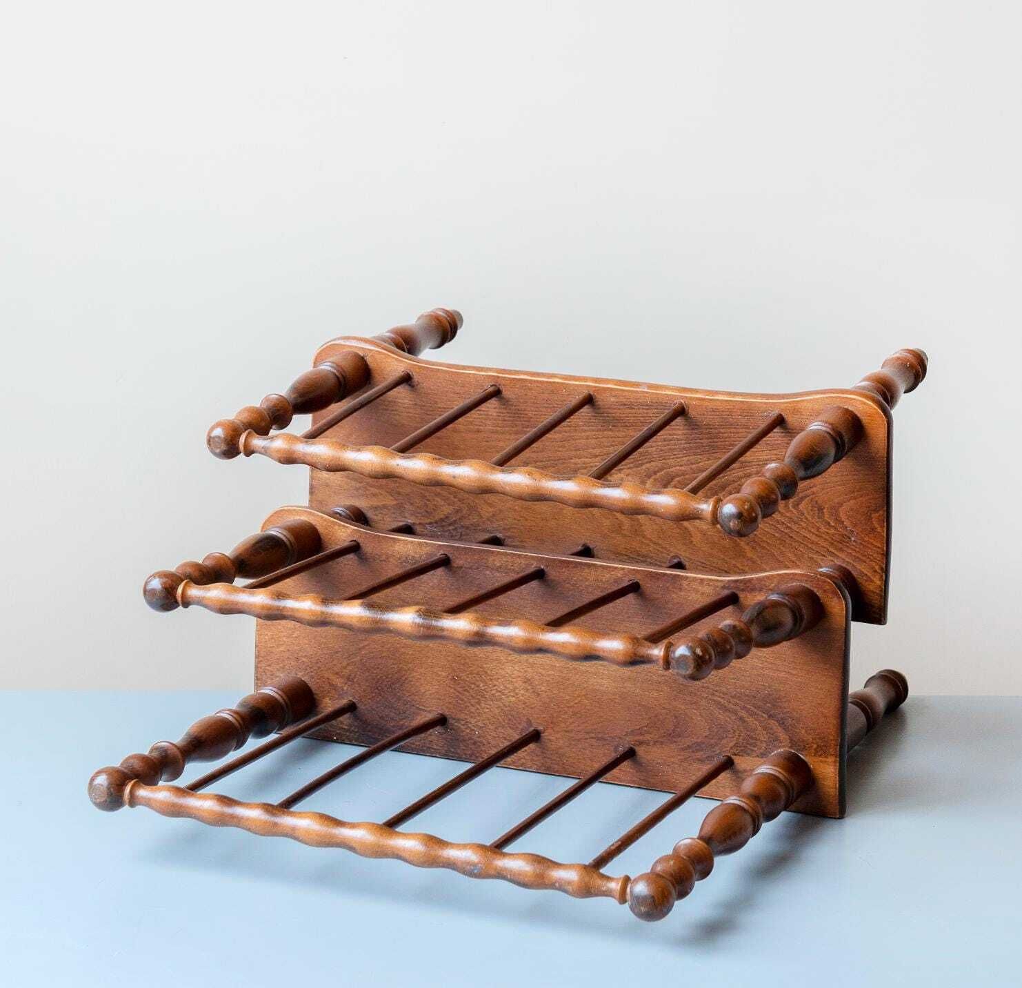 photo furniture Carved Magazine Rack – Vintage Turned Wood Newspaper Stand   Cottage Style