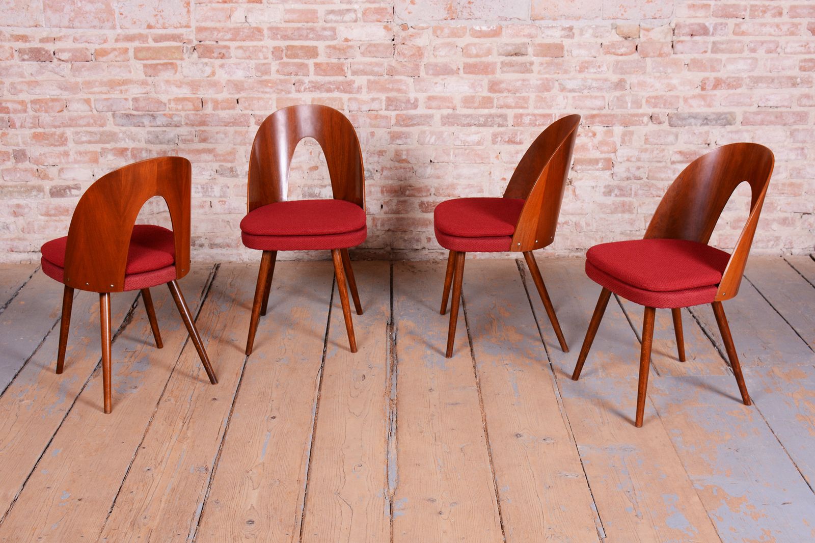 Set Of Four Original Mid Century Chairs, By Antonín šuman, Walnut, Czech, 1950s photo furniture