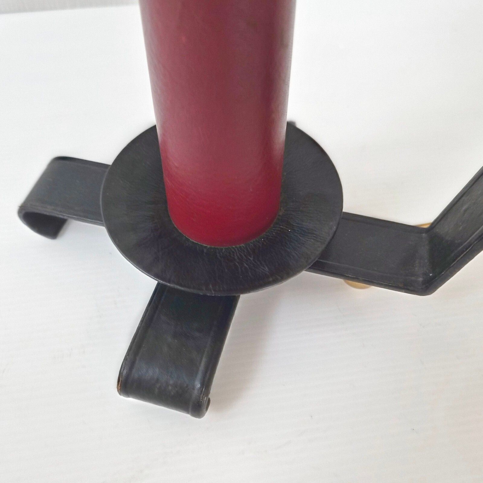 Vintage 1950s Black & Burgundy Leather Table Lamp 50s Dlg Jacques Adnet Retro photo vinterior