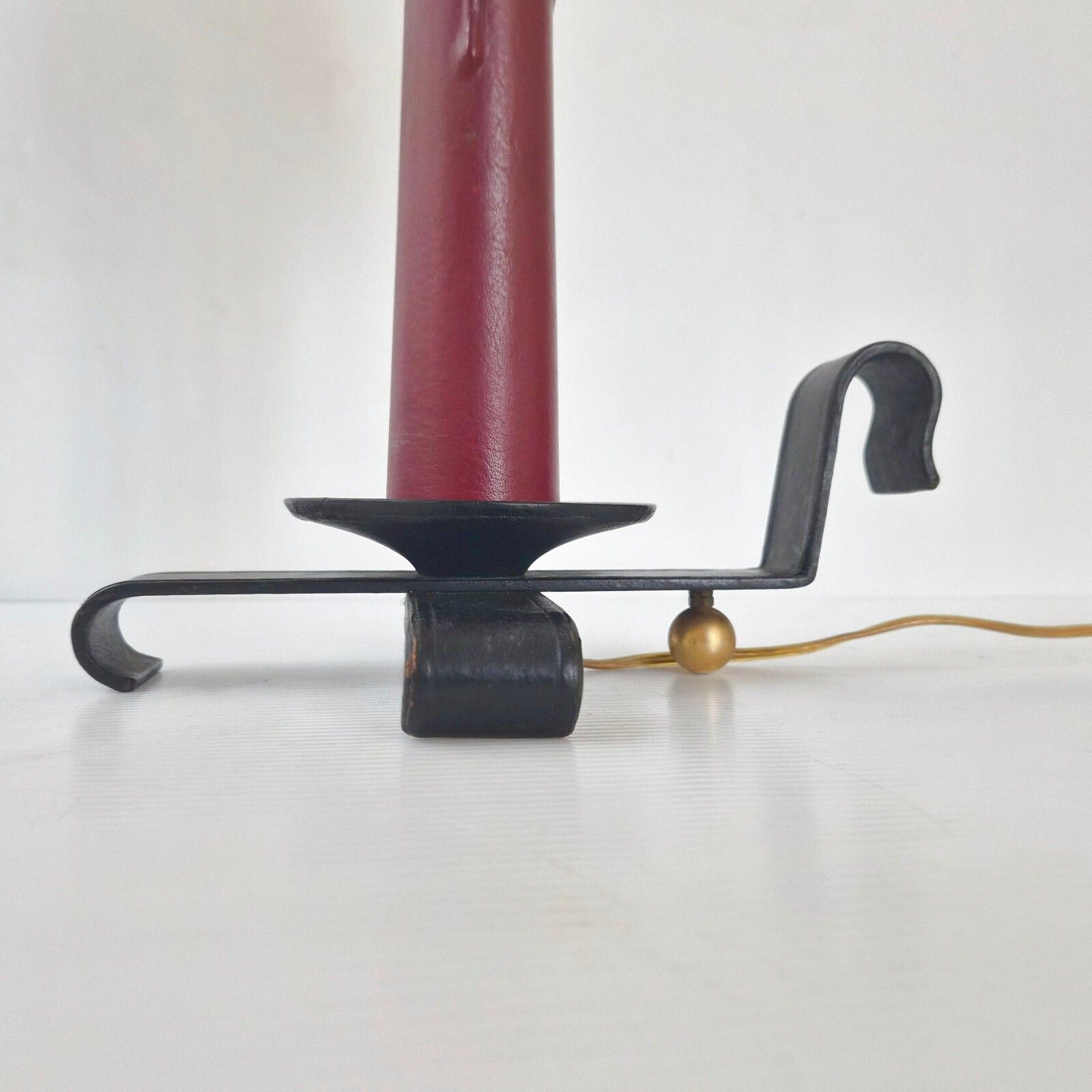 photo for sale Vintage 1950s Black & Burgundy Leather Table Lamp 50s Dlg Jacques Adnet Retro