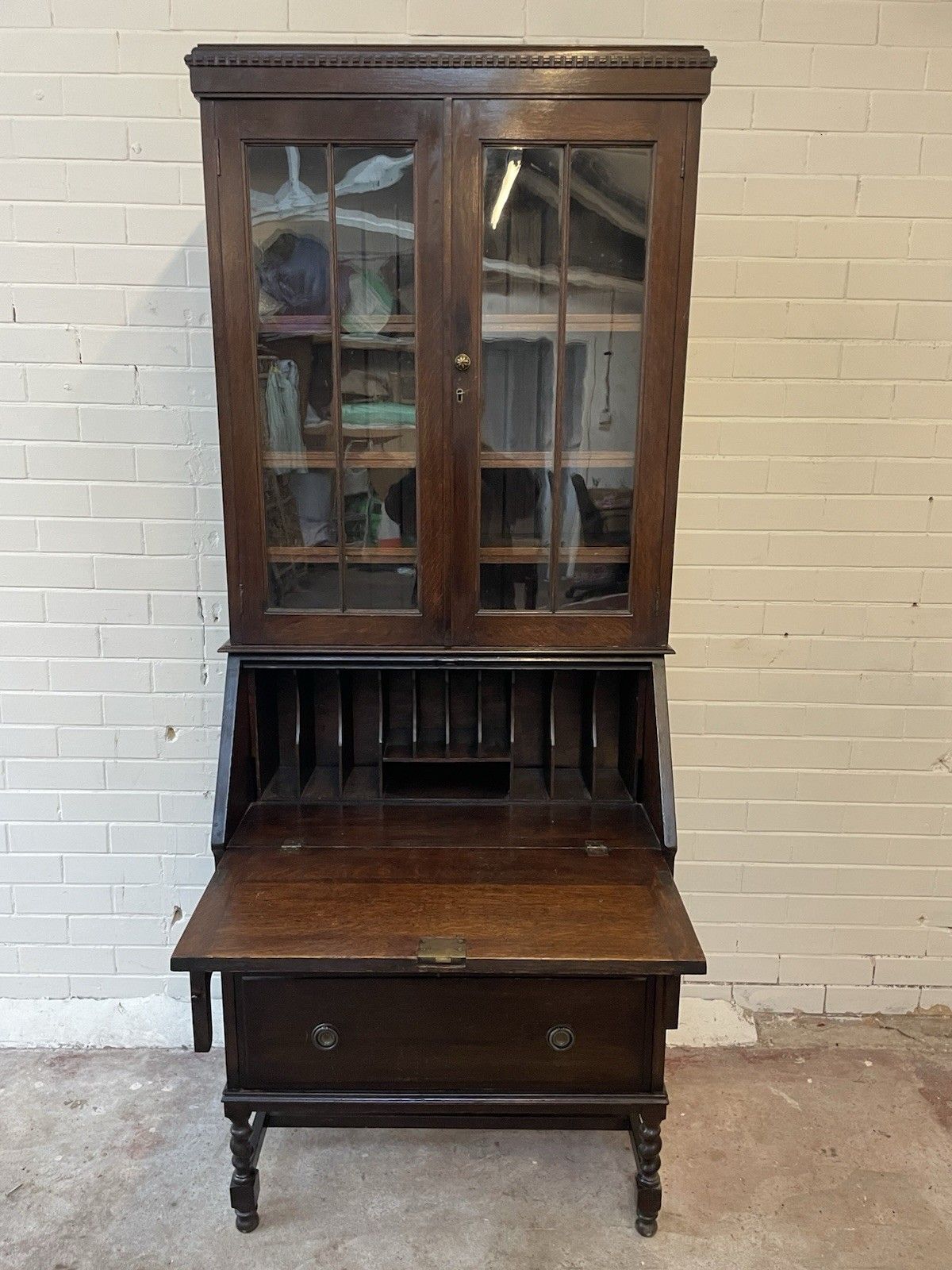 Late Edwardian, Dark Oak Secretary Bureau Bookcase, With Adjustable Shelves. photo furniture
