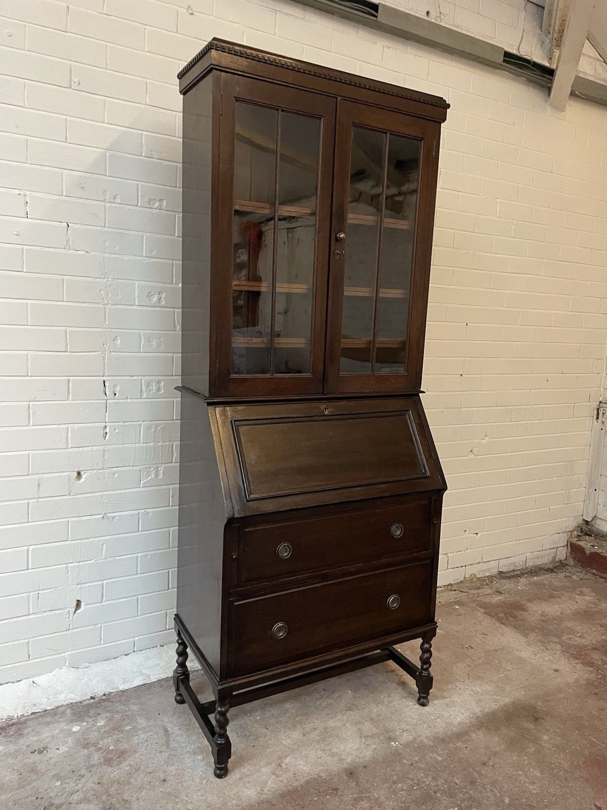 Late Edwardian, Dark Oak Secretary Bureau Bookcase, With Adjustable Shelves. photo Furniture
