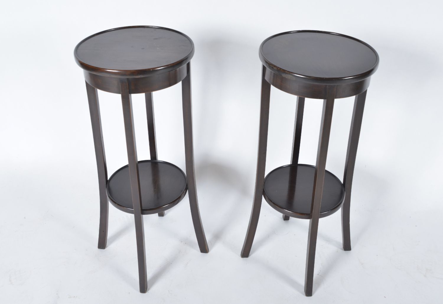 photo furniture Pair Antique Mahogany Birch Wood Plant Stands Jardinières Torchiere English