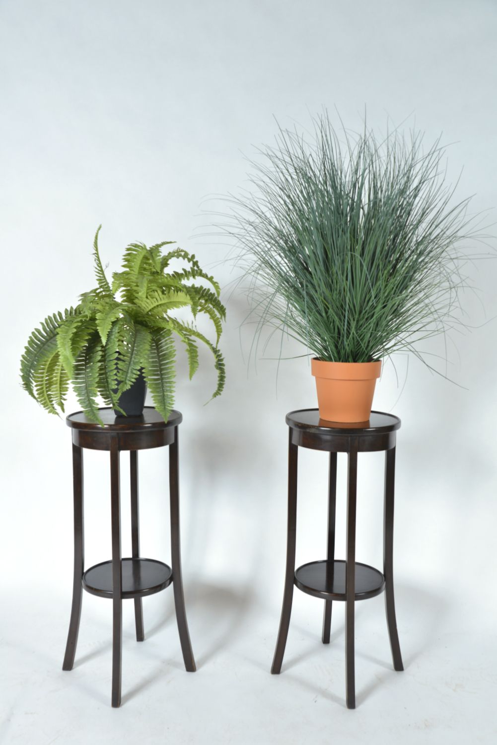 photo for sale Pair Antique Mahogany Birch Wood Plant Stands Jardinières Torchiere English