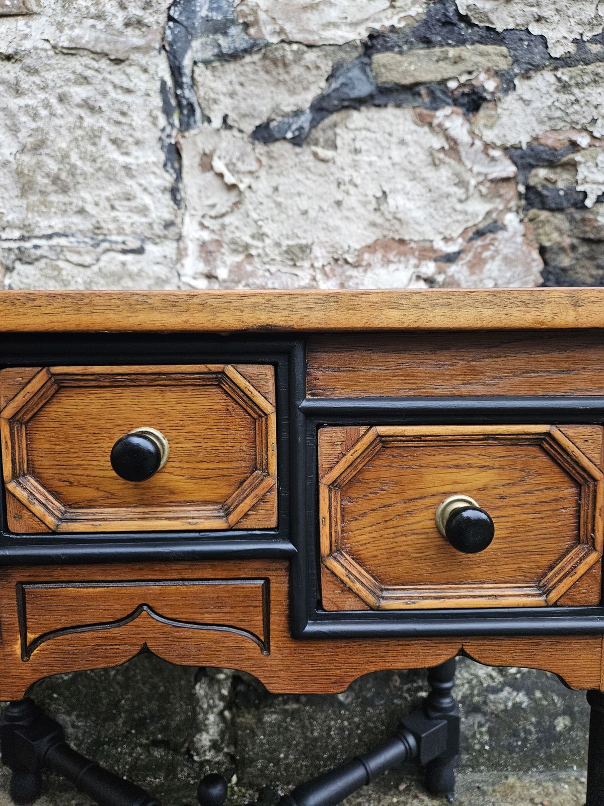 Vintage Chest Of Drawers Oak Three Drawers Cabinet Superb Ebonised Detailing photo Furniture