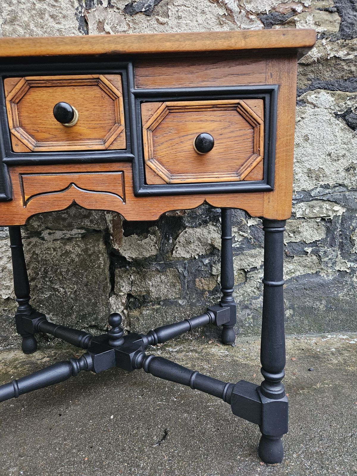 Vintage Chest Of Drawers Oak Three Drawers Cabinet Superb Ebonised Detailing photo buy