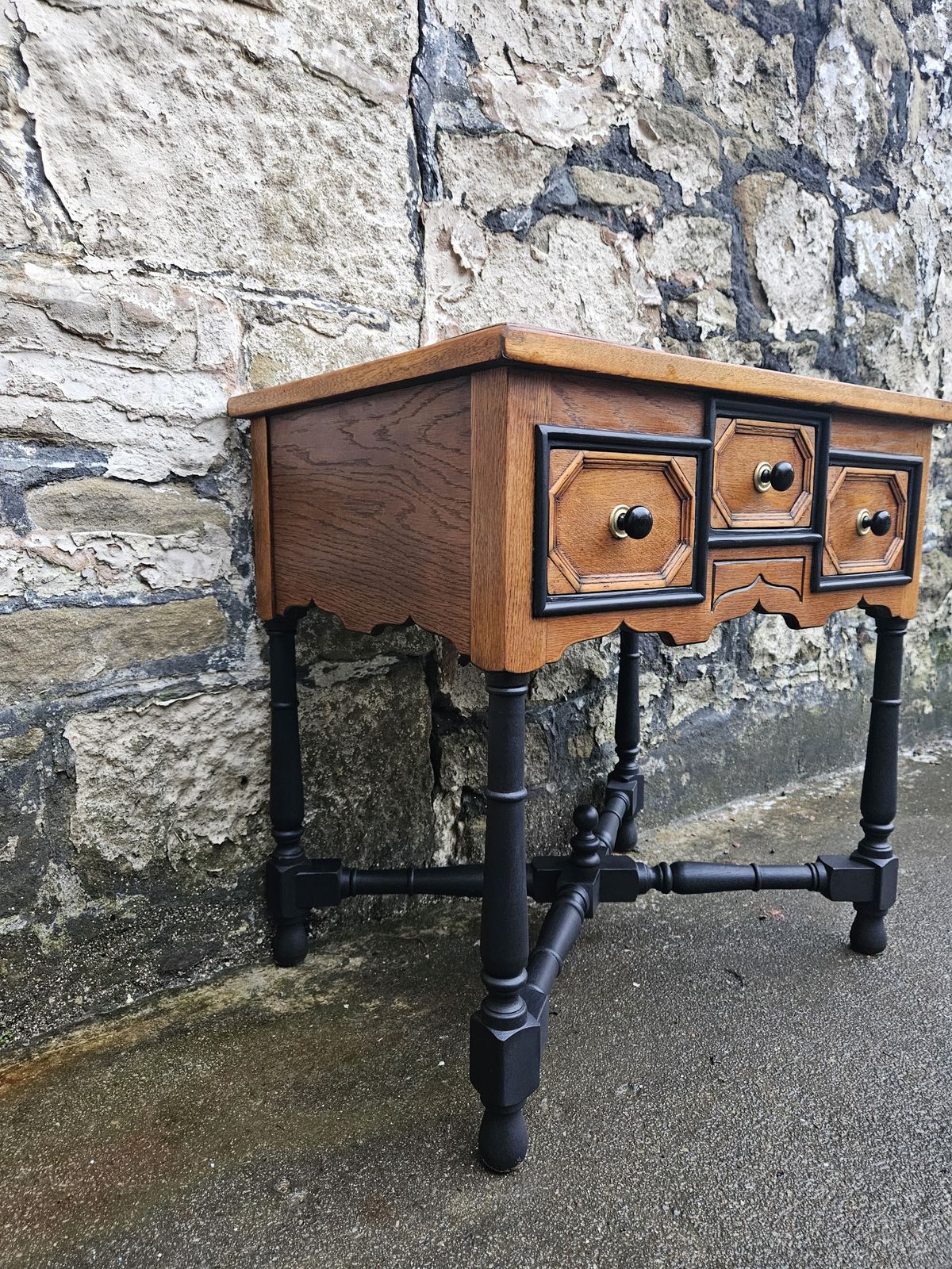 Vintage Chest Of Drawers Oak Three Drawers Cabinet Superb Ebonised Detailing photo vintage