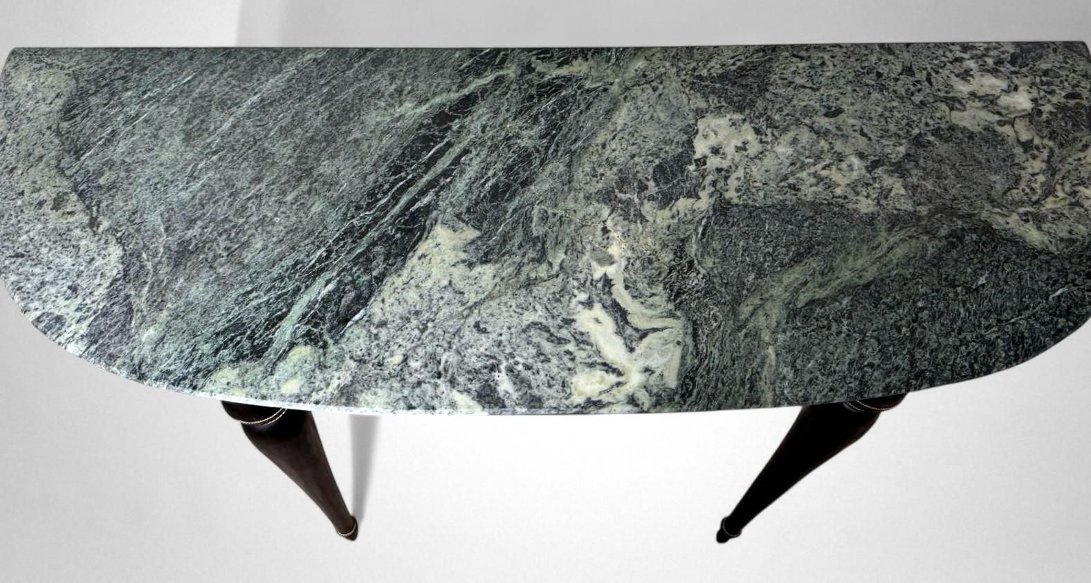Italian Console Table 1950s In Ebonized Wood And Verde Alpi Marble photo vintage