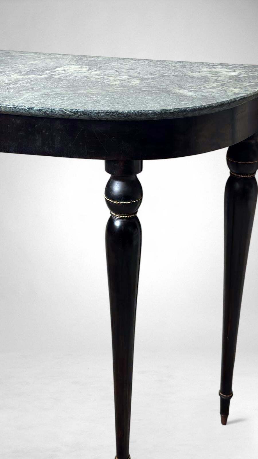 Furniture Italian Console Table 1950s In Ebonized Wood And Verde Alpi Marble photo