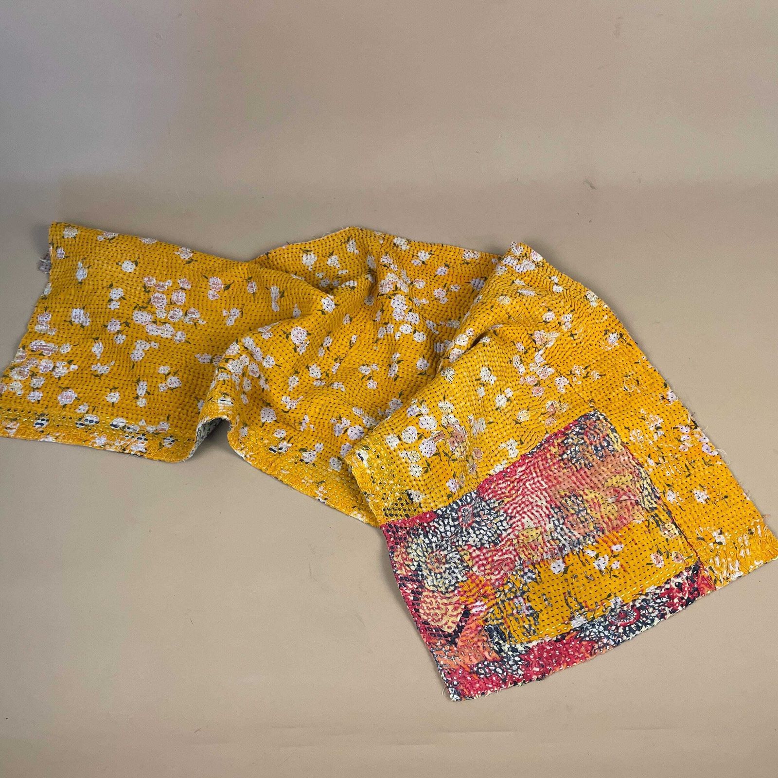 Indian Fabric Table Runner Hand Embroidered Pattern Tapestry Cotton Handmade Craft Traditional Cloth India Stitched Rectangle 97x33cm