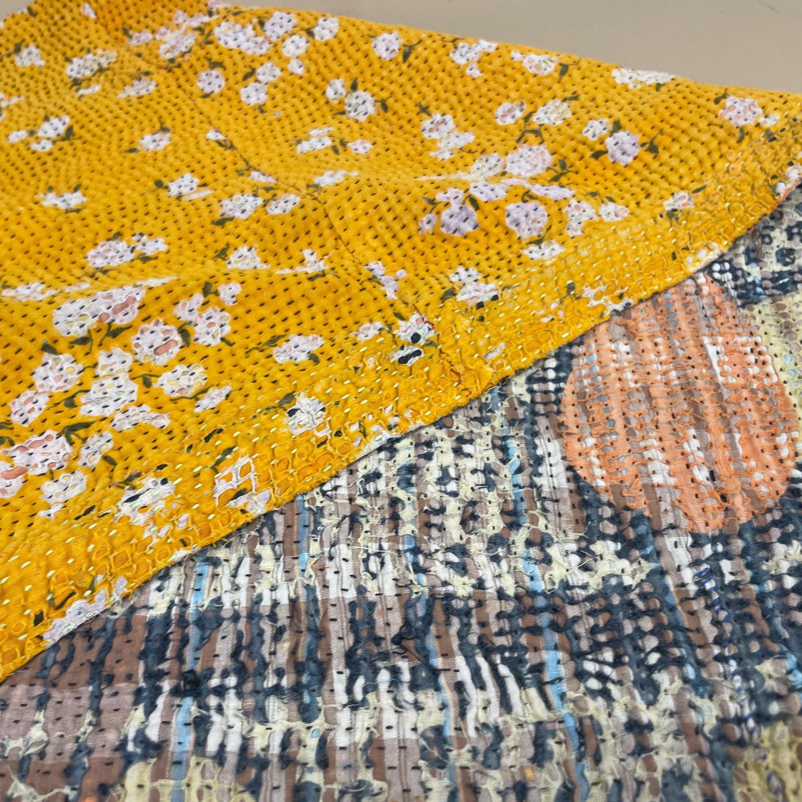 Indian Fabric Table Runner Hand Embroidered Pattern Tapestry Cotton Handmade Craft Traditional Cloth India Stitched Rectangle 97x33cm photo for sale