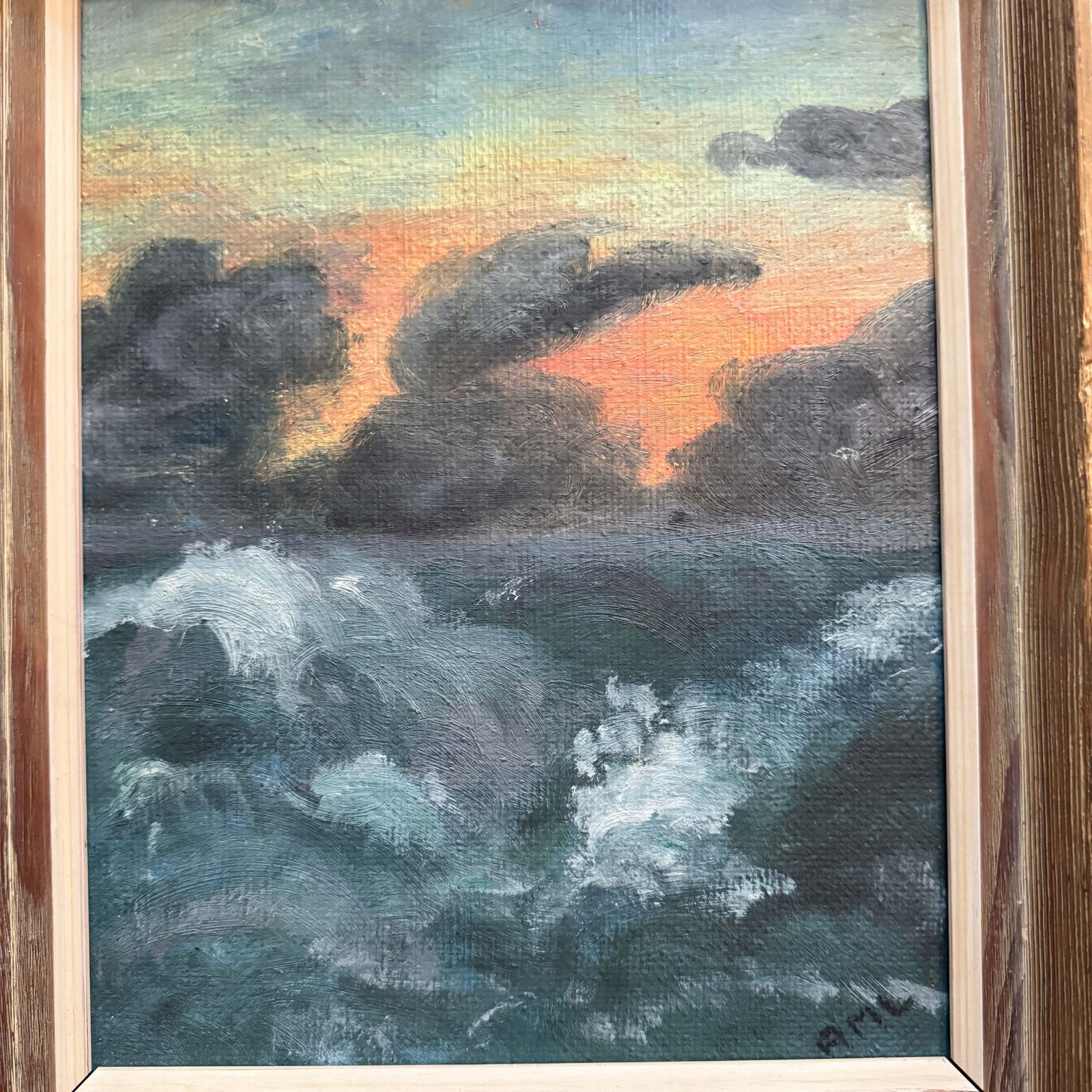 Fire On The Horizon. Vintage Swedish Oil Pinting By Ann Bull Hallberg Lindquist photo furniture