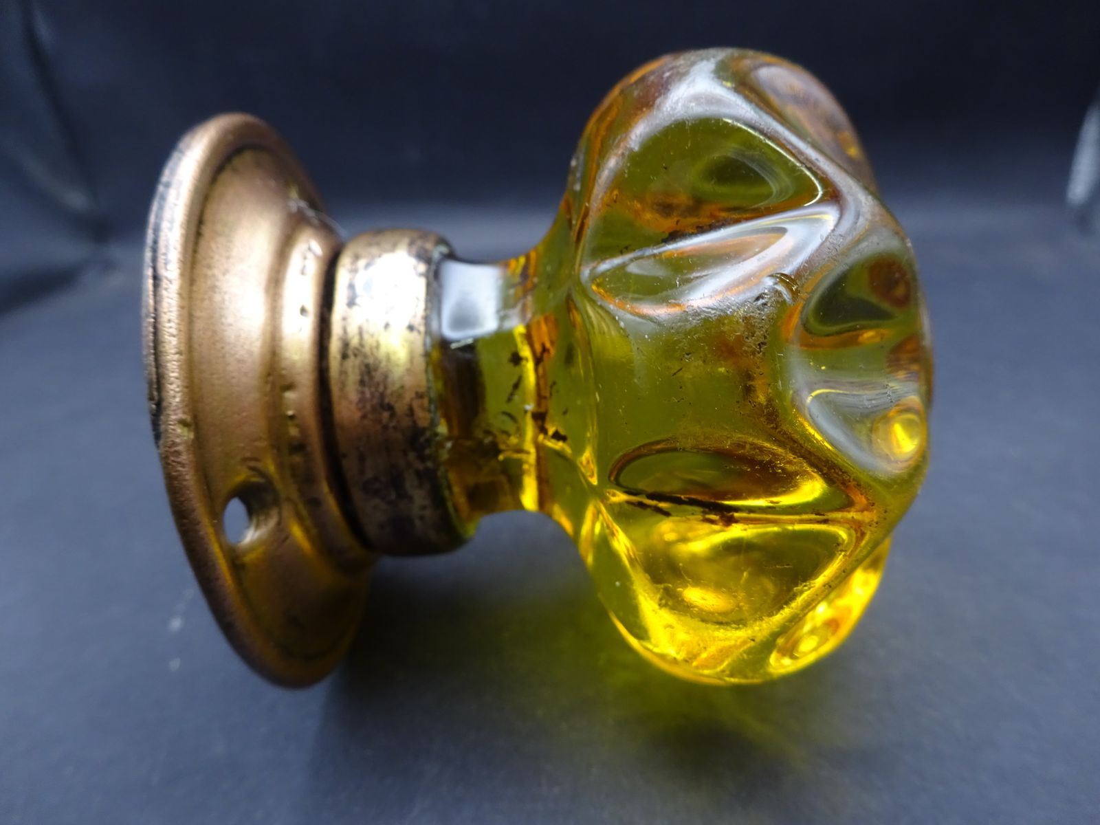 Victorian Yellow/Amber Glass Door Knob photo vintage