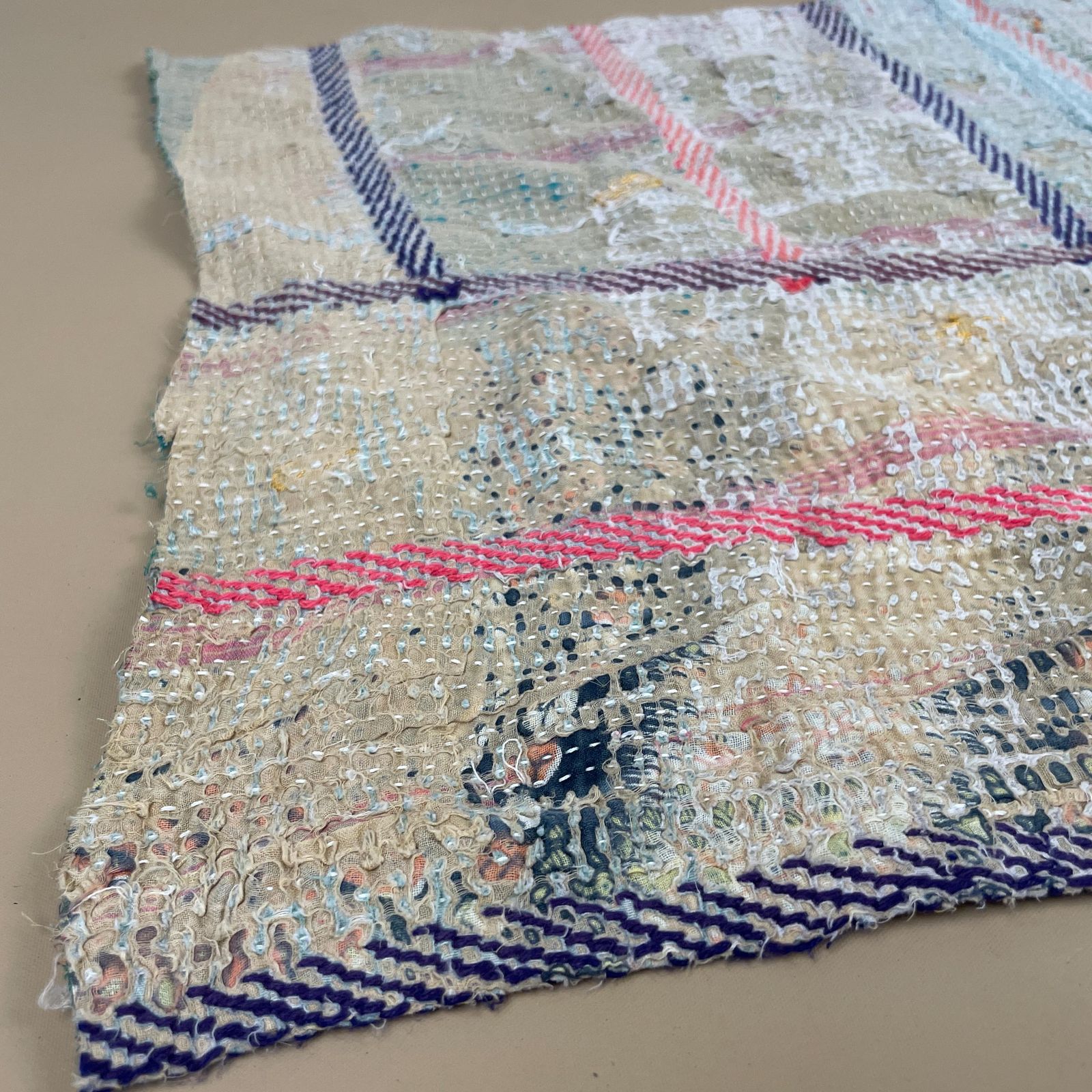 Indian Fabric Hand Embroidered Pattern Tapestry Cotton Handmade Craft Traditional Cloth India Stitched Rectangle 63x39cm Mat photo buy
