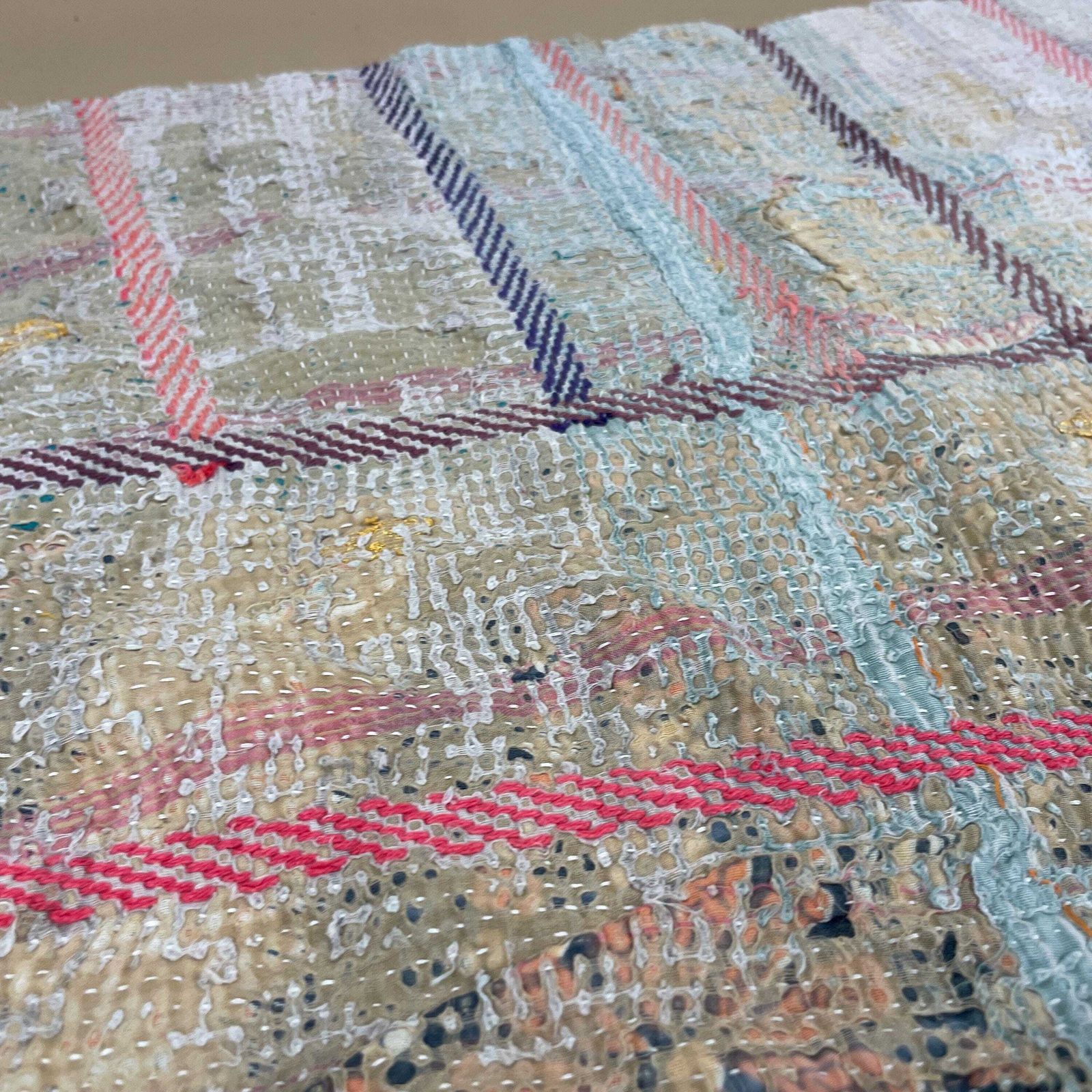Indian Fabric Hand Embroidered Pattern Tapestry Cotton Handmade Craft Traditional Cloth India Stitched Rectangle 63x39cm Mat photo vintage