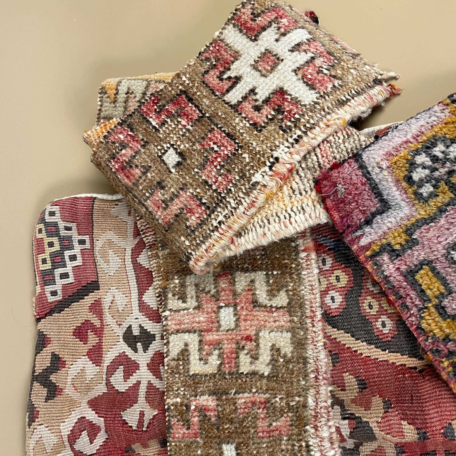 Pile Of Random Carpet Fabrics Upholstery Pattern Tapestry Craft Project Vintage Fabric Woven Patterned England Kilim Woven Wool photo 61.0