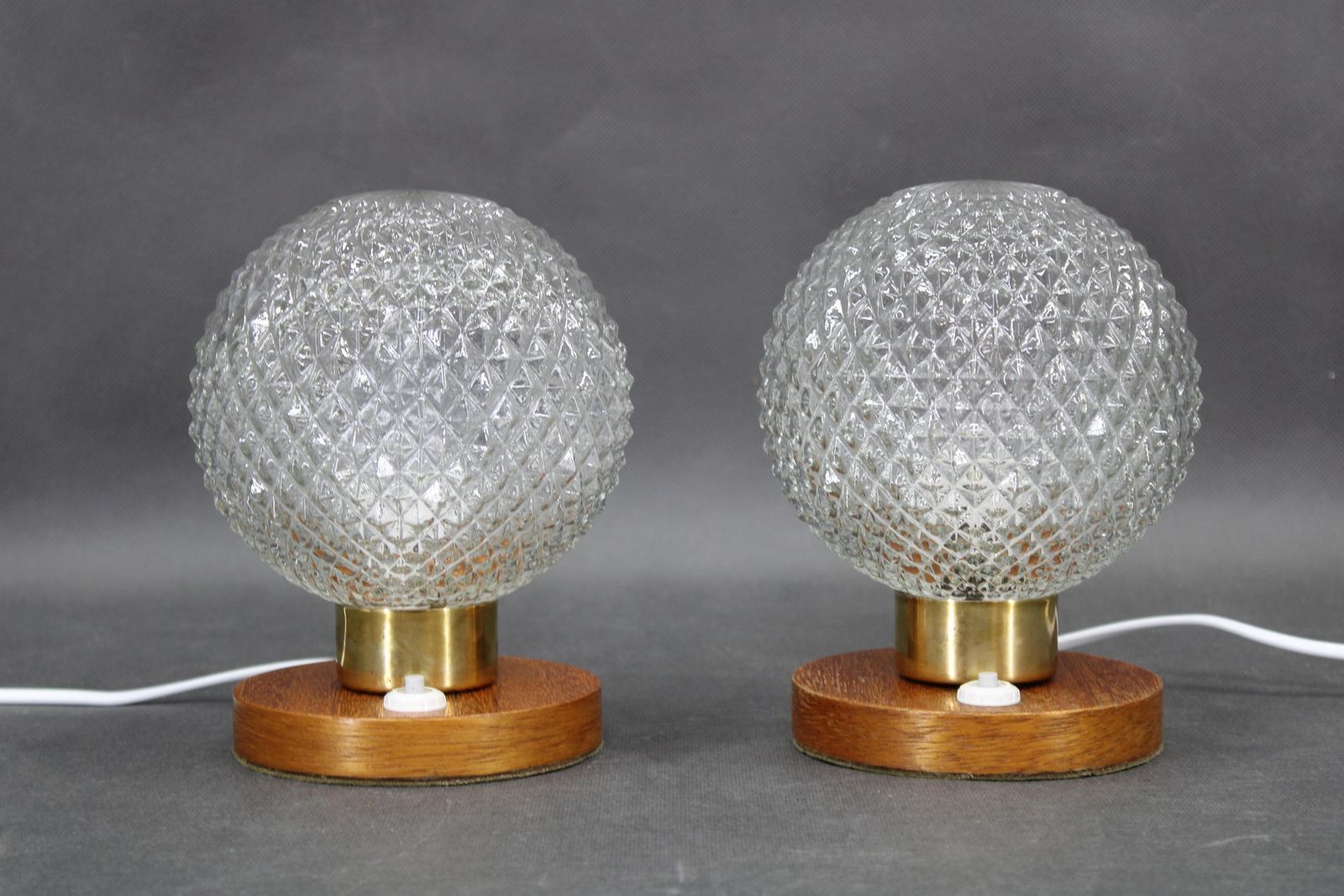 Pair Of Mid Century Glass And Wood Table Lamps, Czechoslovakia, 1970s photo furniture