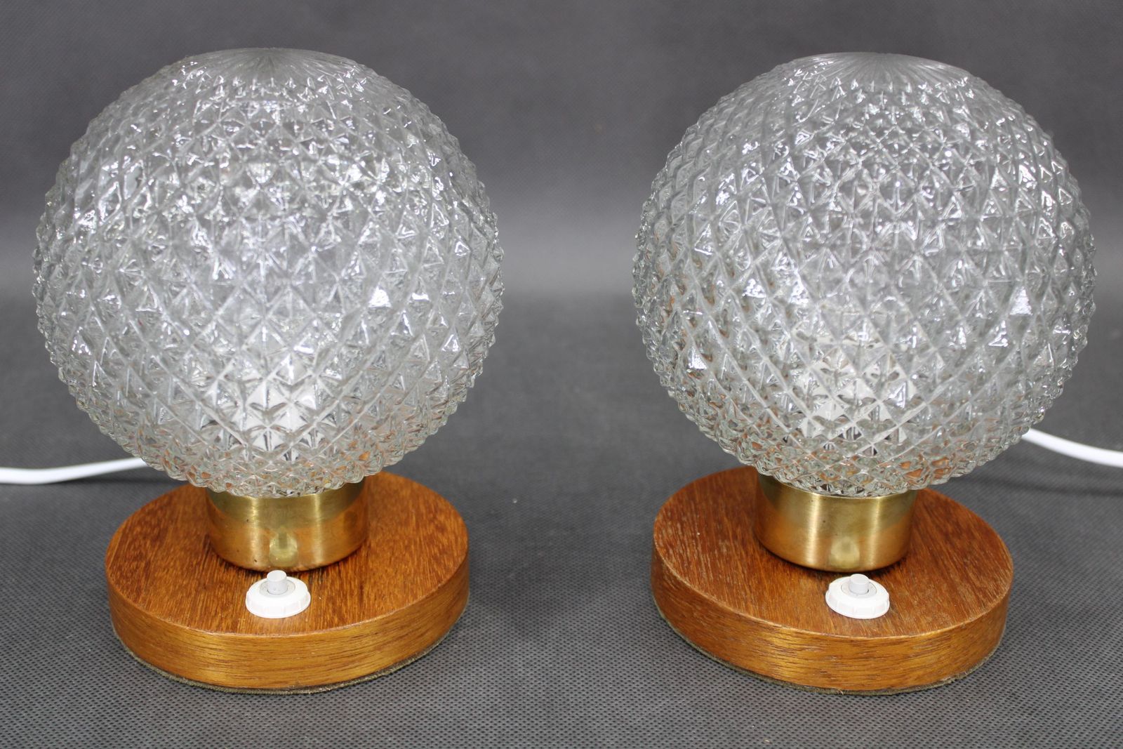 Pair Of Mid Century Glass And Wood Table Lamps, Czechoslovakia, 1970s photo Lighting