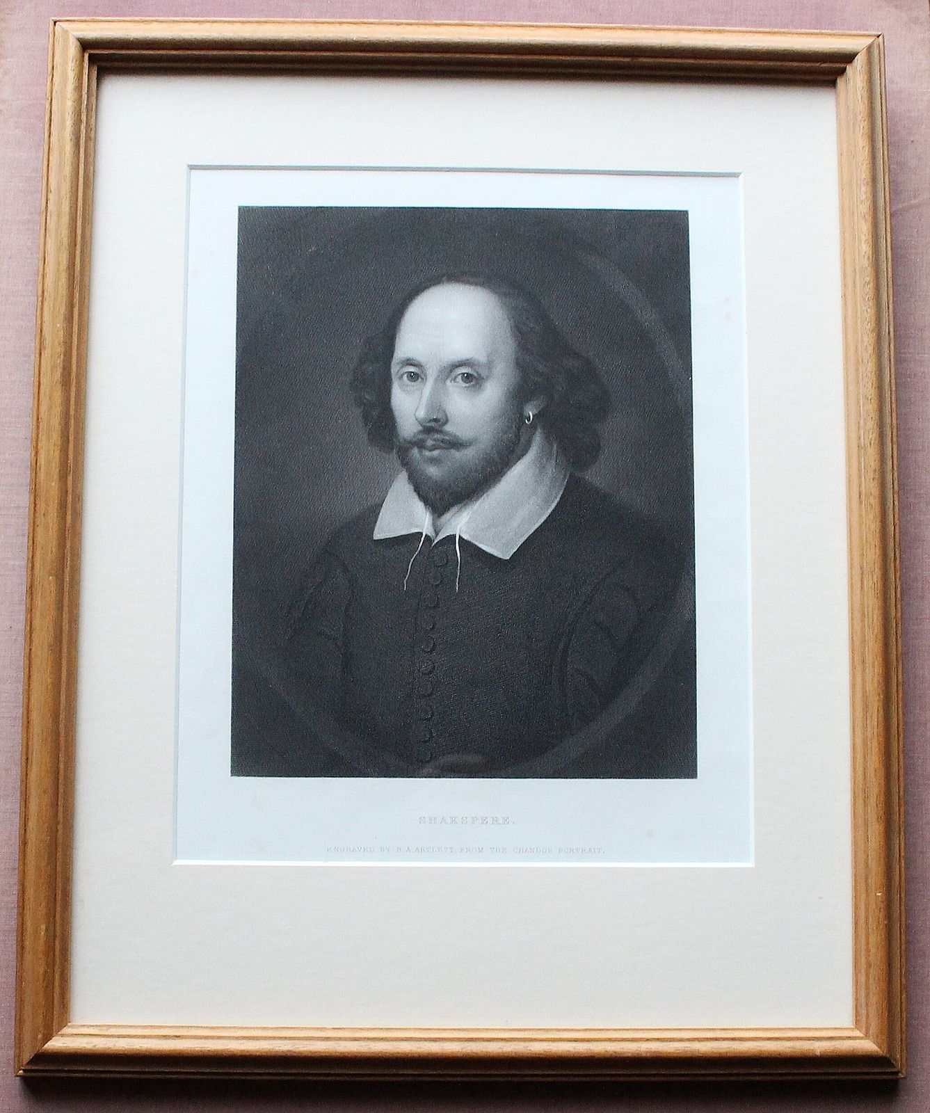 "Bard Of Avon"  ~ A Framed Engraving Of William Shakespeare By Richard Austin Artlett C1850