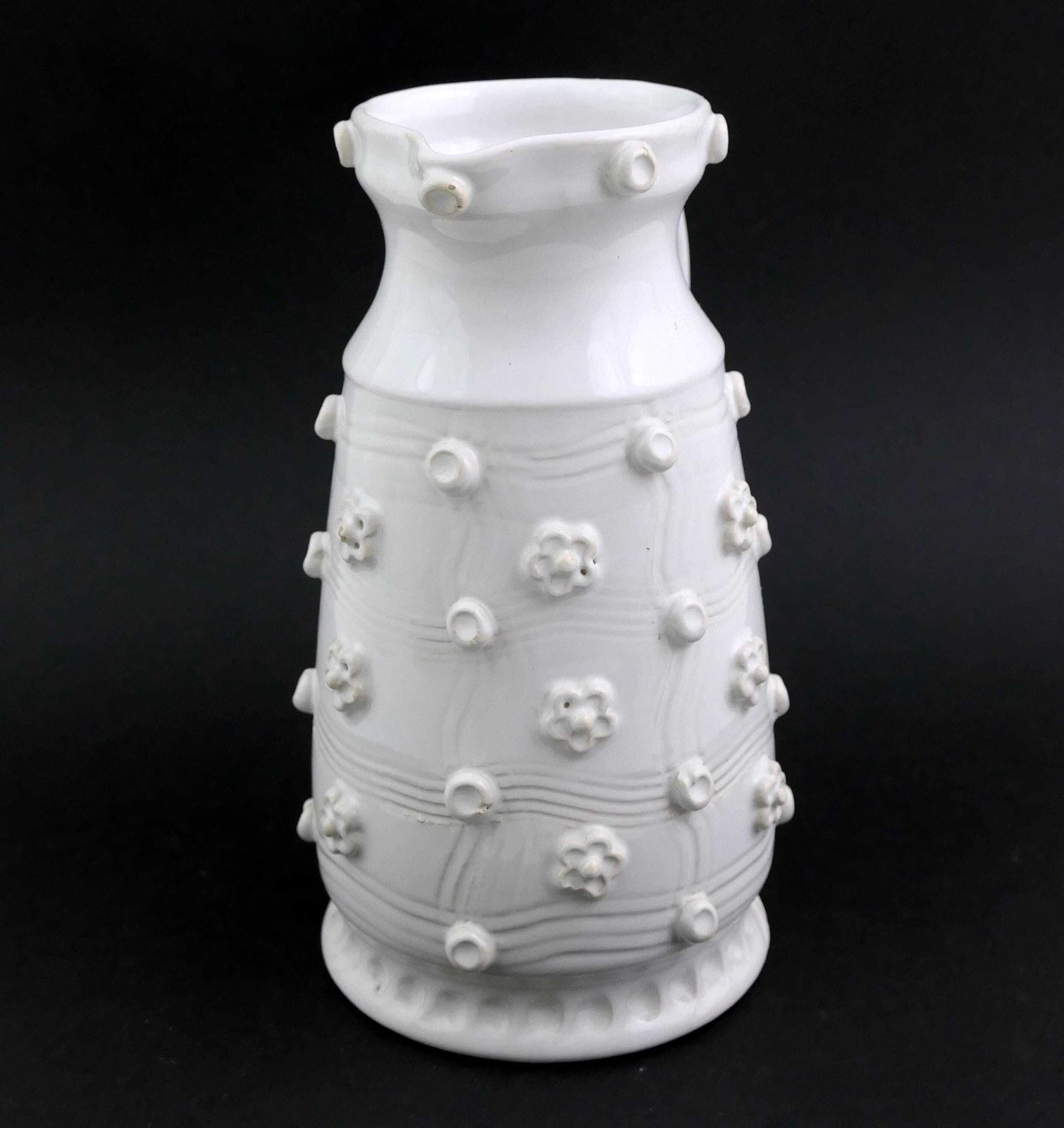 Vintage Franse Emile Tessier Witte Geglazuurde Aardewerken Kan – Retro Keramische Vaas Uit De Sarthe Regio, Ca. Jaren 1950 photo Woonaccessoires
