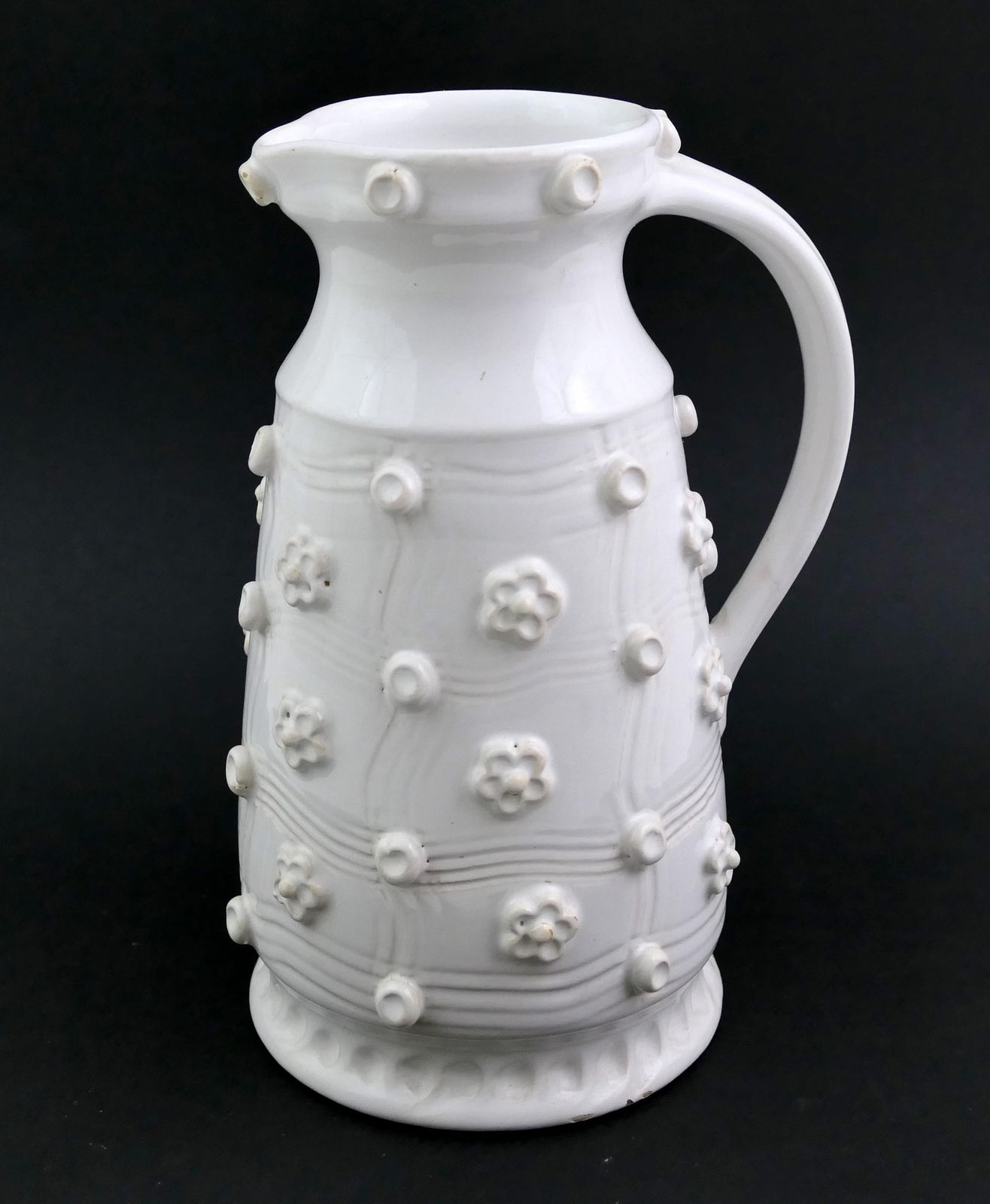 Vintage French Emile Tessier White Glazed Earthenware Pitcher Retro Ceramic Vase From The Sarthe Region Of France, 50s Studio Pottery photo 157.0