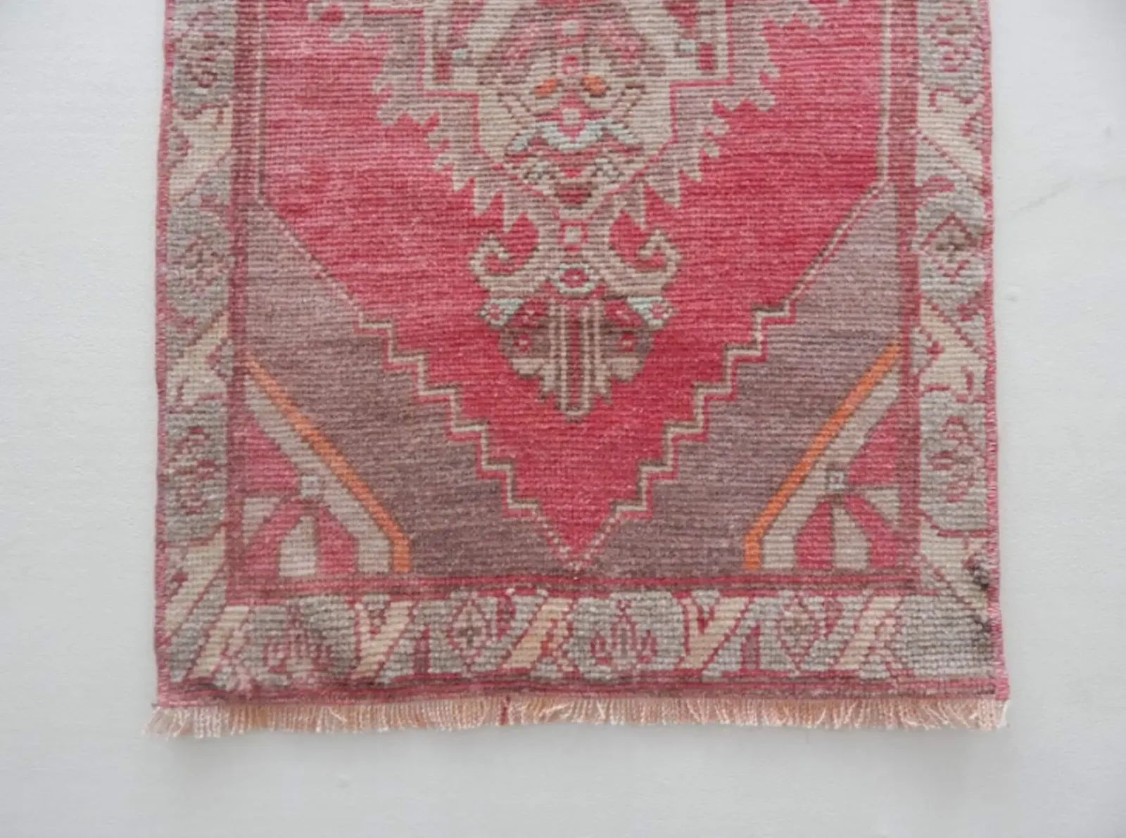 Distressed Low Pile Small Turkish Hand Knotted Yastik Rug 1′10″ × 3′3″ photo 132.0