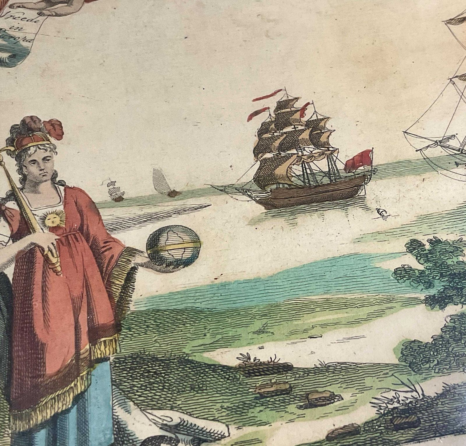 Antique Dutch Hand Coloured Engraving 'Peace In Europe'. photo vinterior