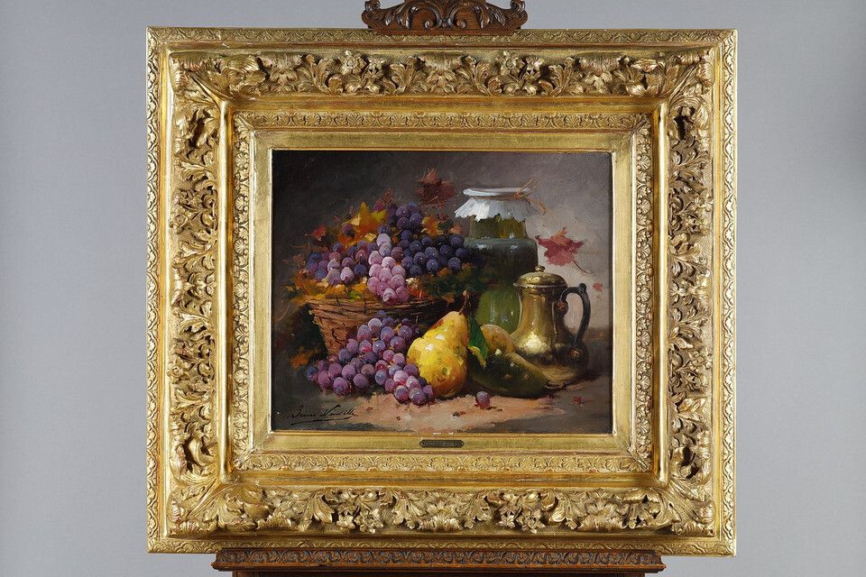 Still Life Painting By Brunel De Neuville, Carved And Gilded Wood Frame photo for sale