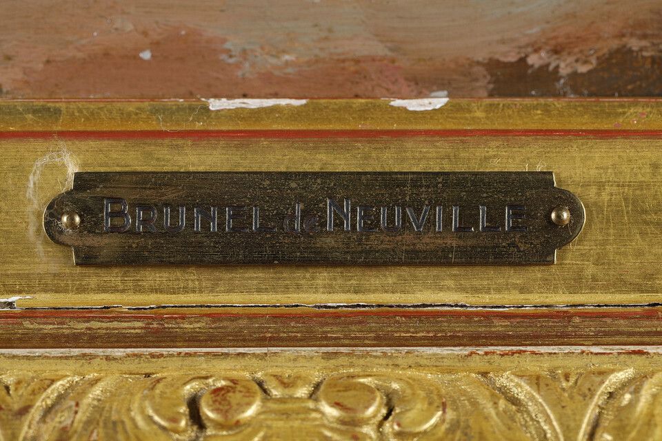 photo vintage Still Life Painting By Brunel De Neuville, Carved And Gilded Wood Frame