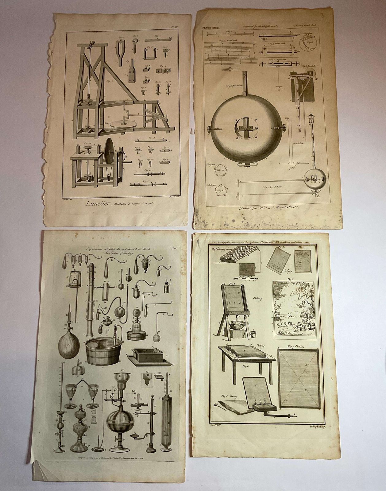 Antique Original Set Of 4 Large Format 18th Century Book Plates.