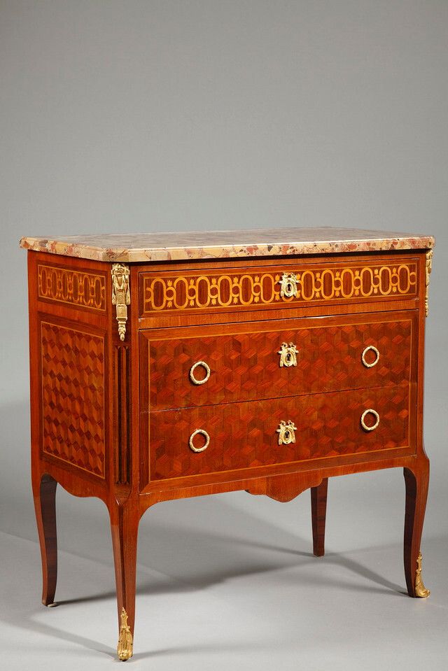 Transitional Style Chest Of Drawers In Marquettery Of Wood And Gilded Bronze photo Furniture