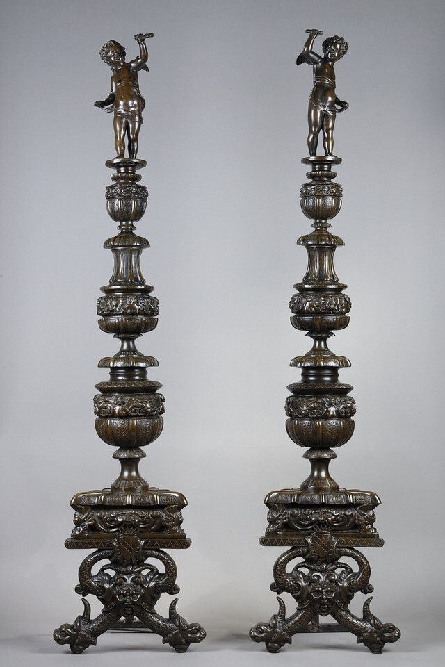 Pair Of Landiers' Andirons In The Renaissance Style photo for sale