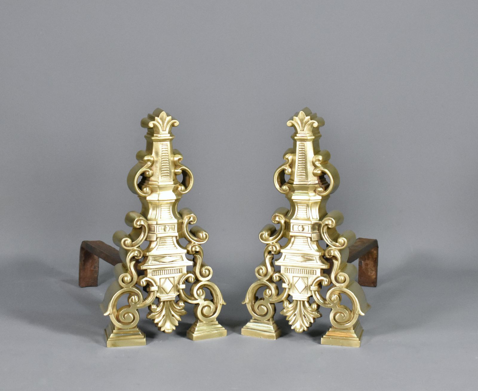 Pair French Antique Brass Fire Dogs / Andirons   Early 20th Century photo furniture