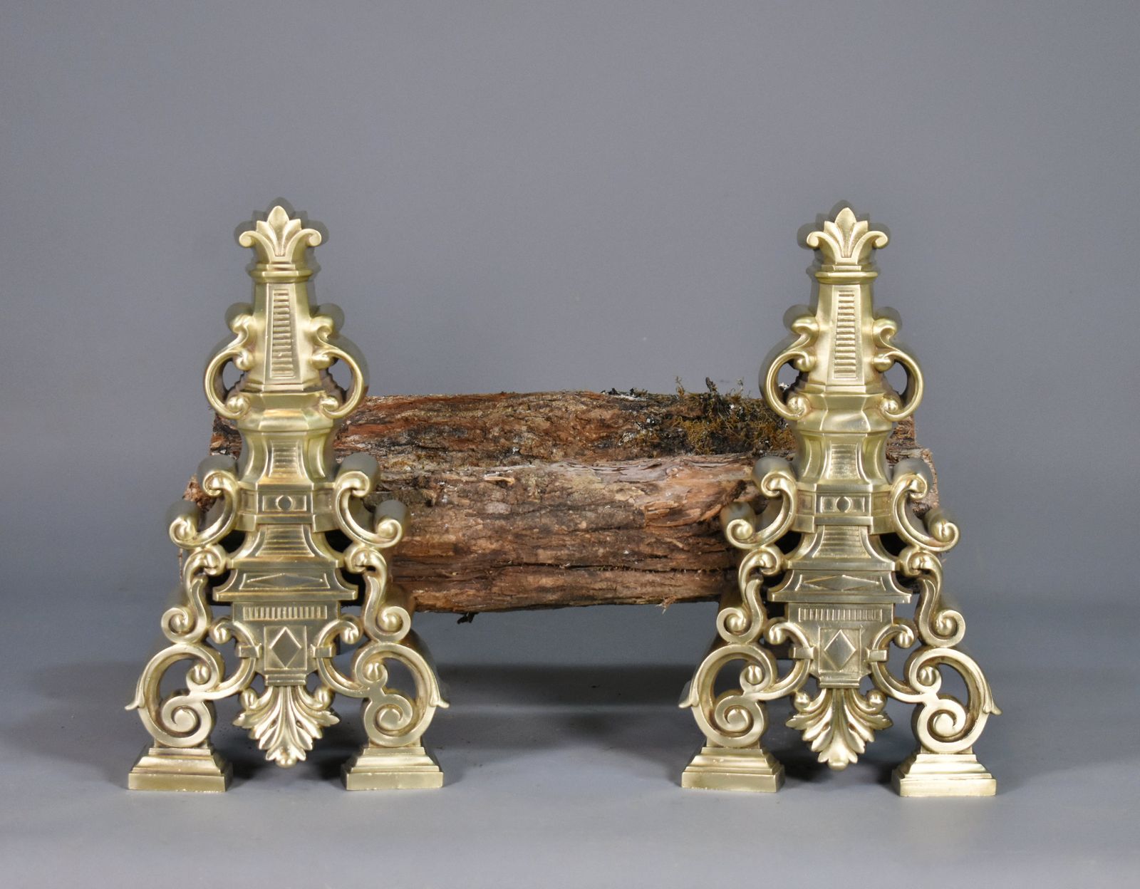 photo furniture Pair French Antique Brass Fire Dogs / Andirons   Early 20th Century