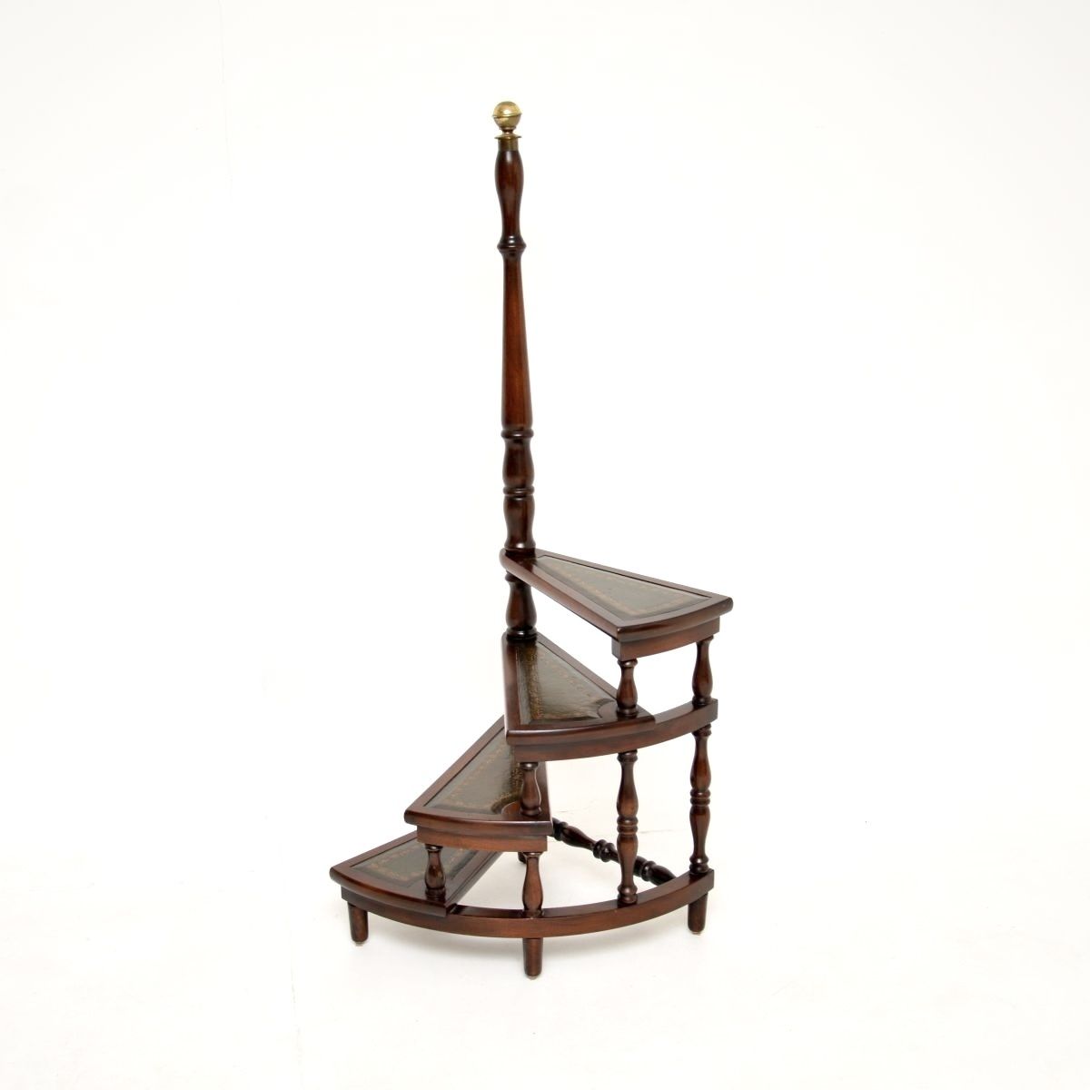 Antique Mahogany And Leather Library Steps