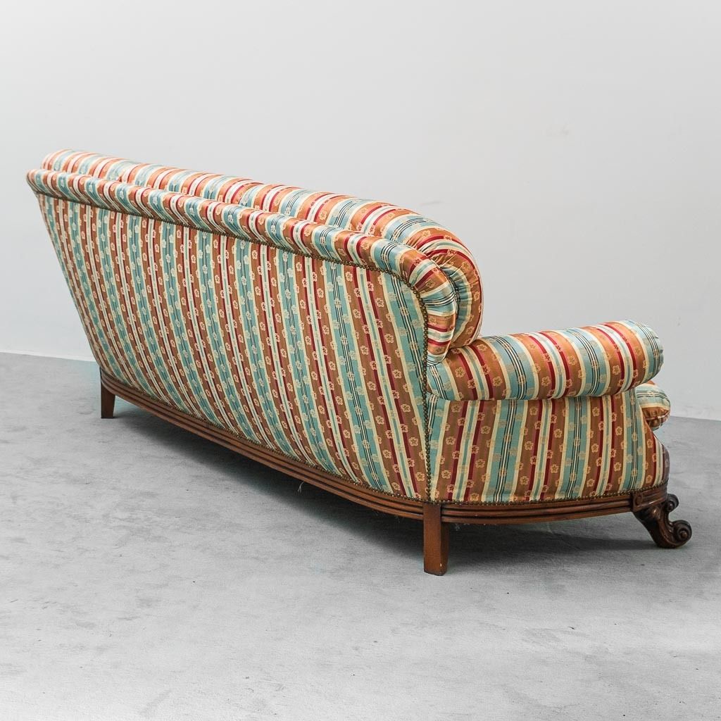 Vintage 3 Seater Sofa With Multicolored Striped Fabric And Wood From The 1950s, Vintage Modern Antiques photo vintage