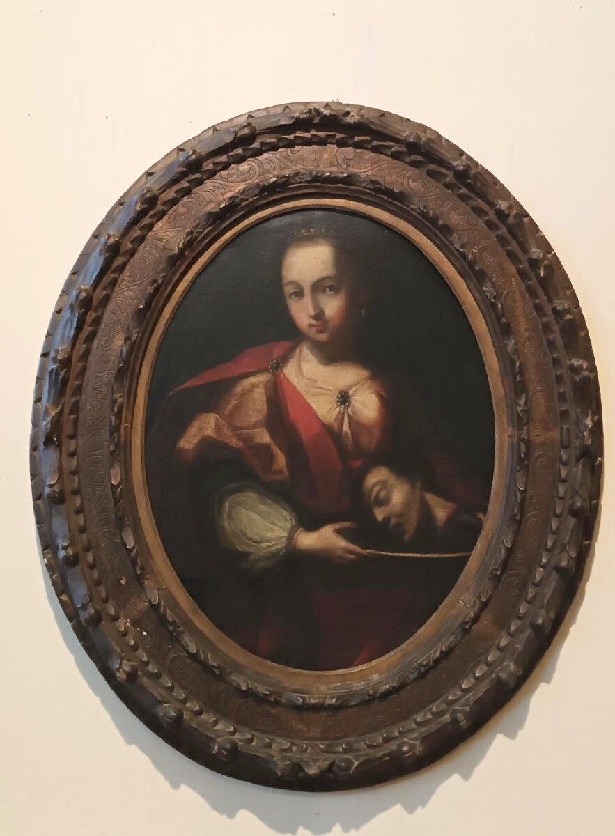 Antique Oil Painting On Canvas, Salome Holding The Head Of John The Baptist   18th Century photo furniture